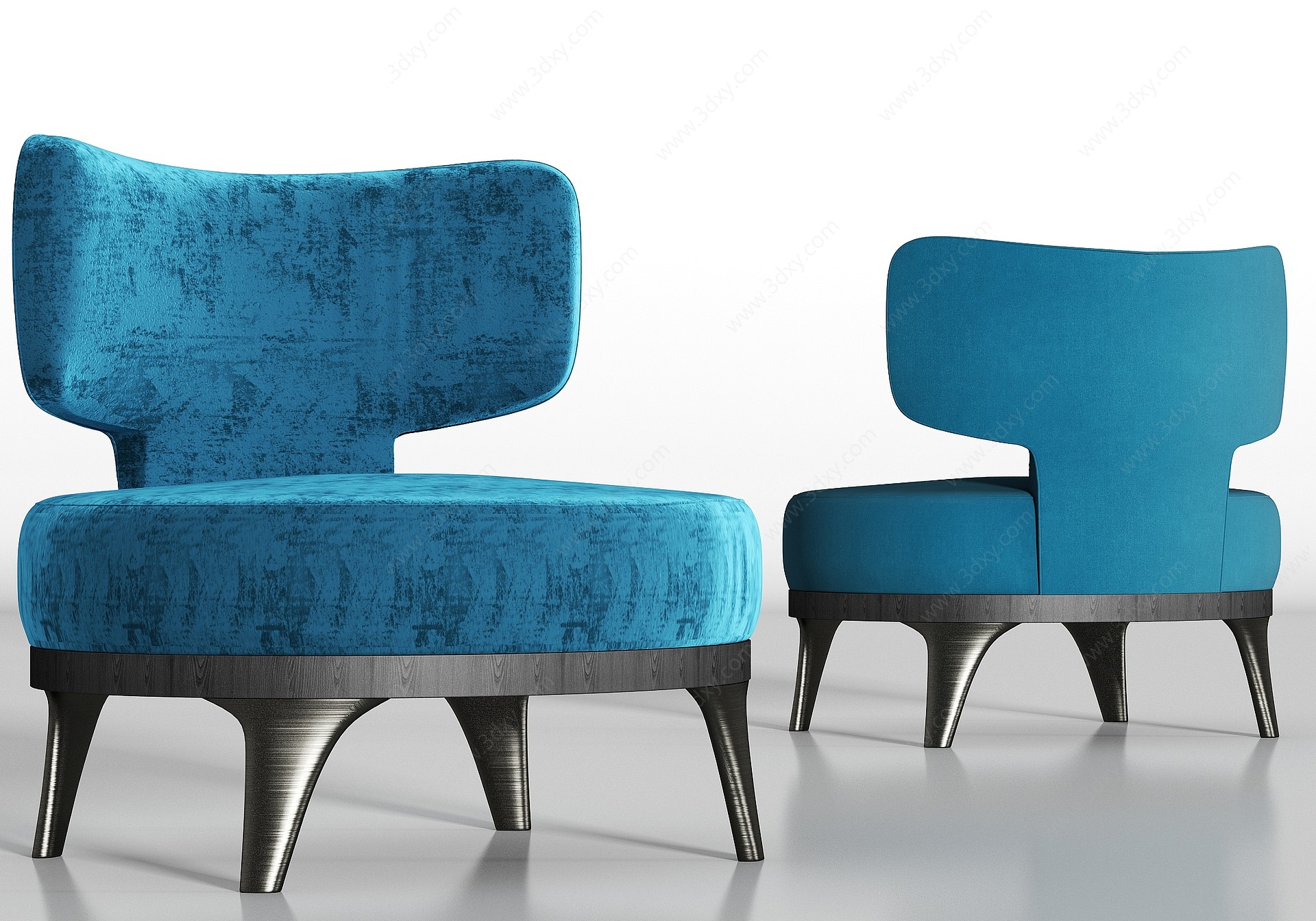 现代金属绒布单人沙发组合3D模型