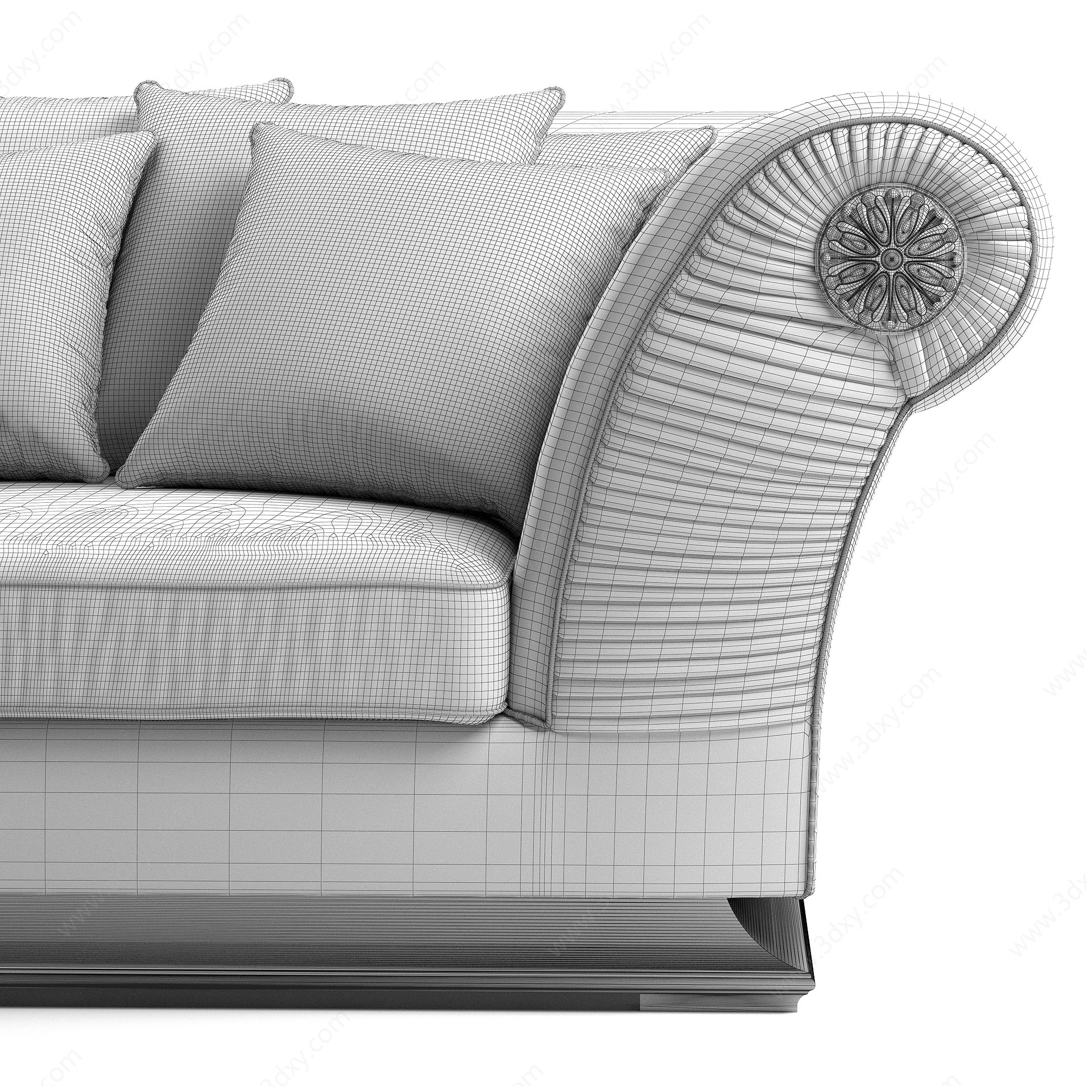 简欧灰绒多人沙发枕头组合3D模型