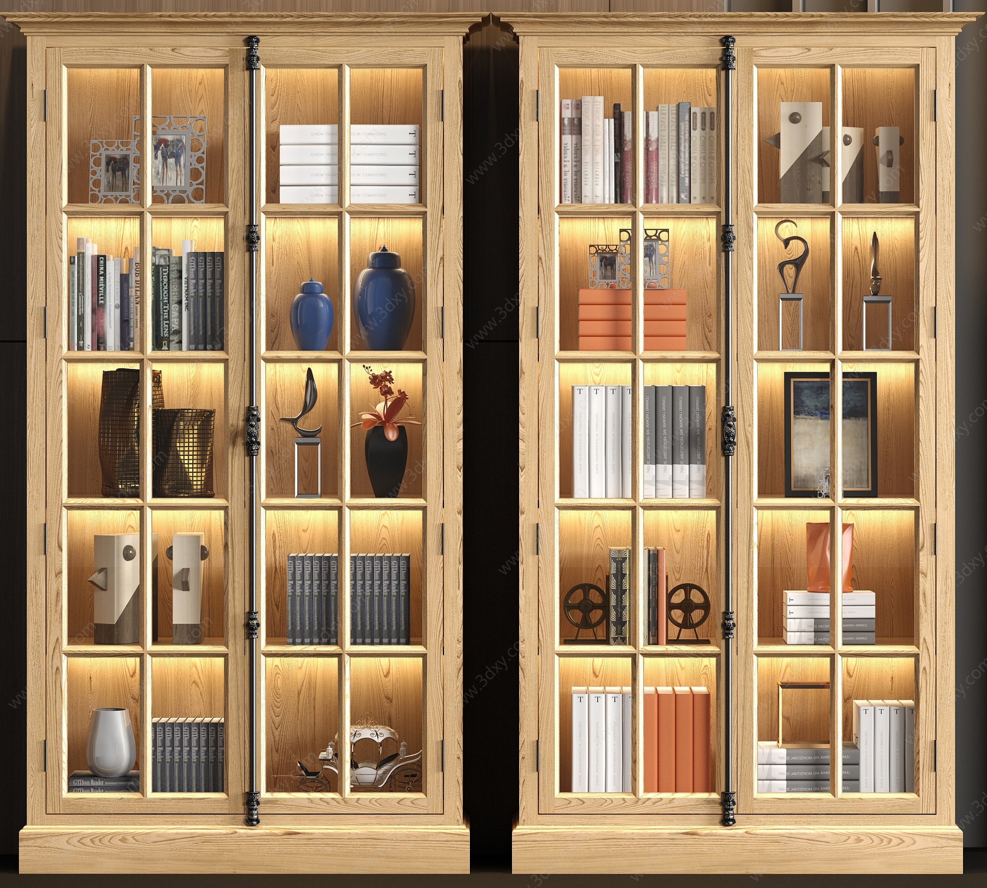现代实木装饰书柜书籍饰品3D模型