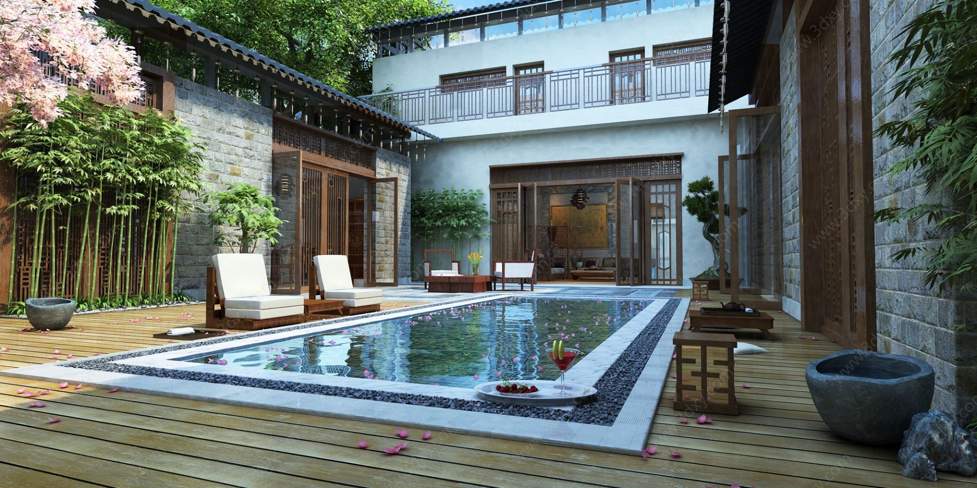 中式庭院景观花园3D模型