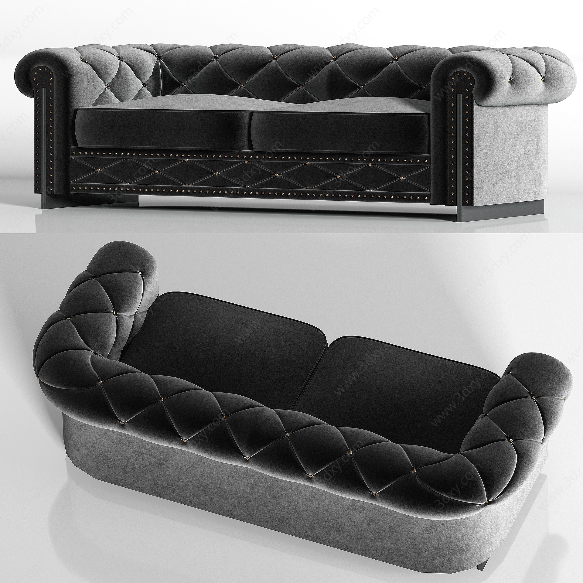 欧式轻奢灰绒双人沙发3D模型