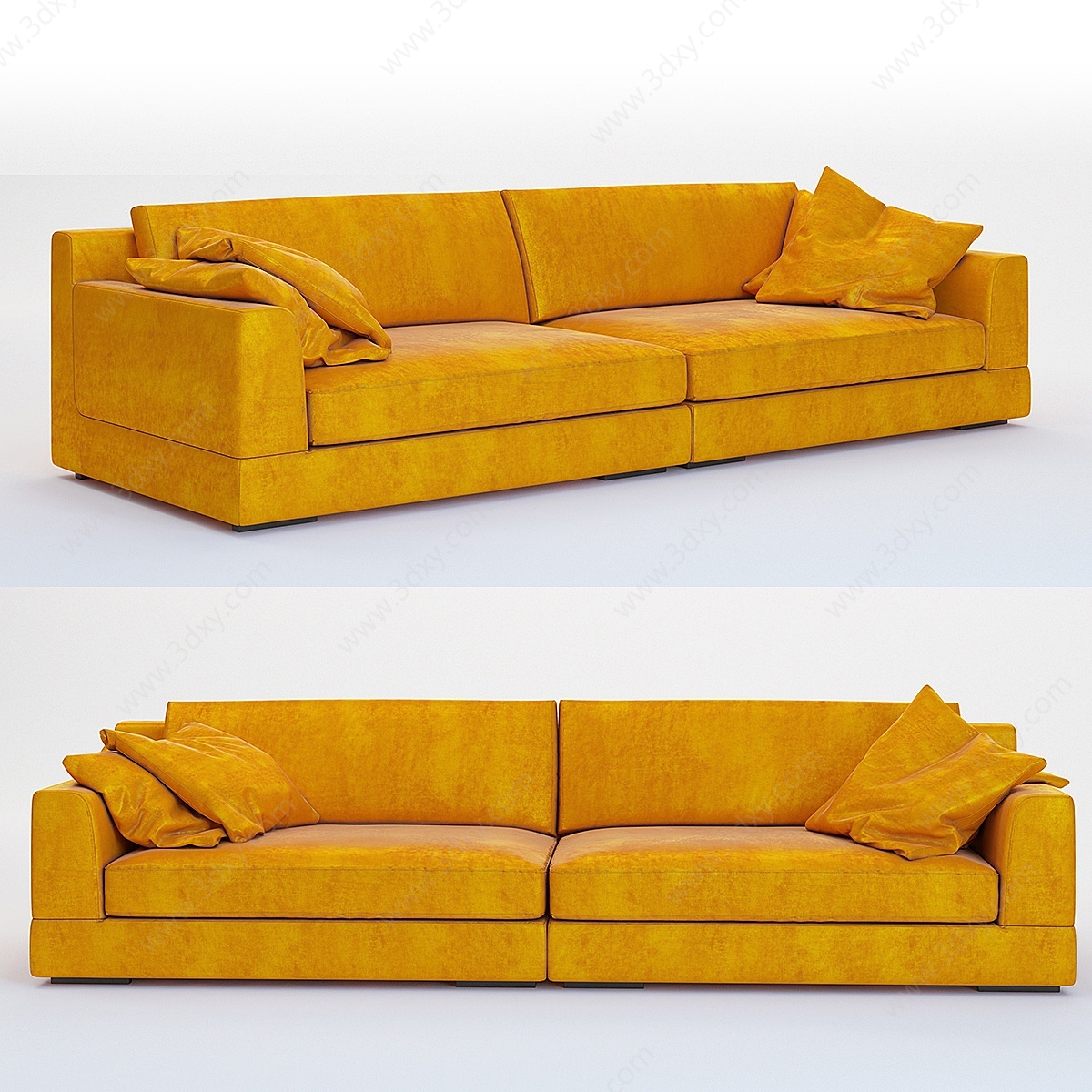 现代黄色绒布双人沙发3D模型
