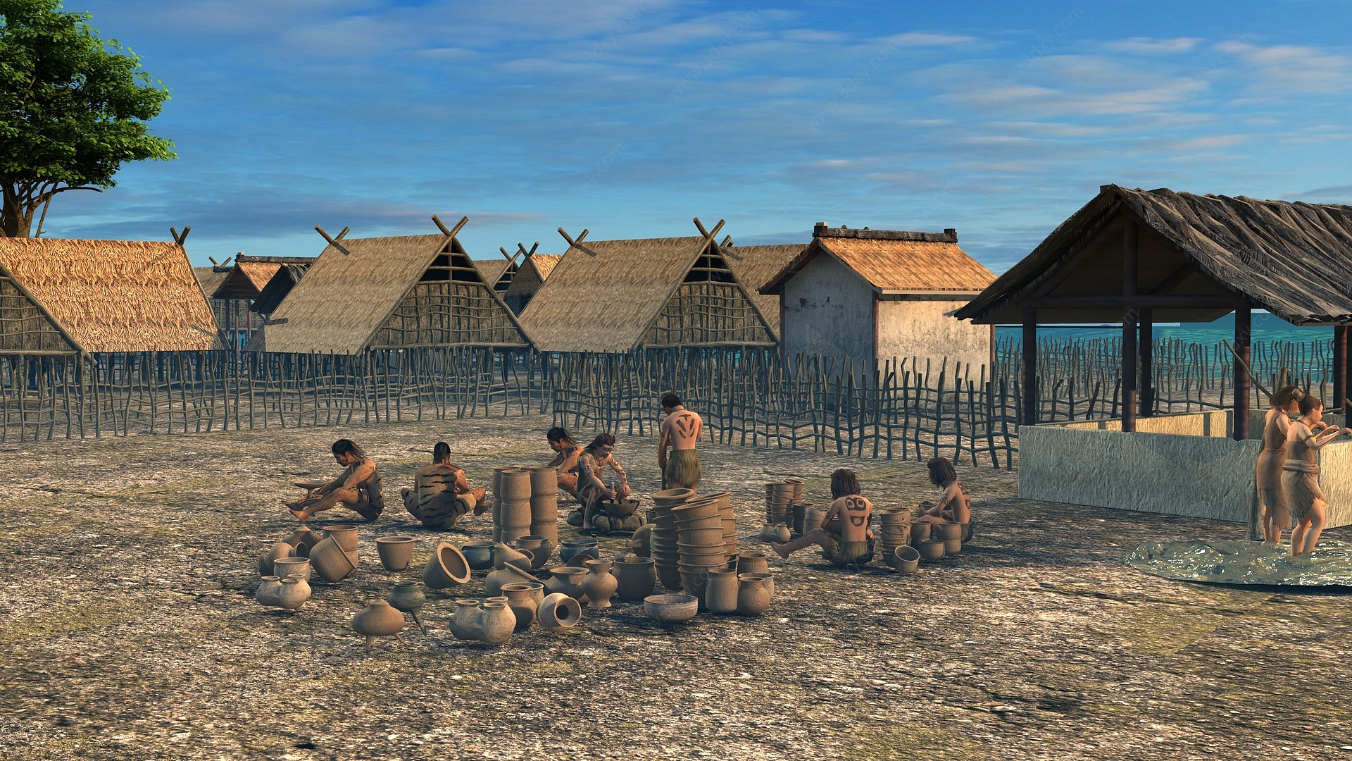 中式古代原始部落村落3D模型