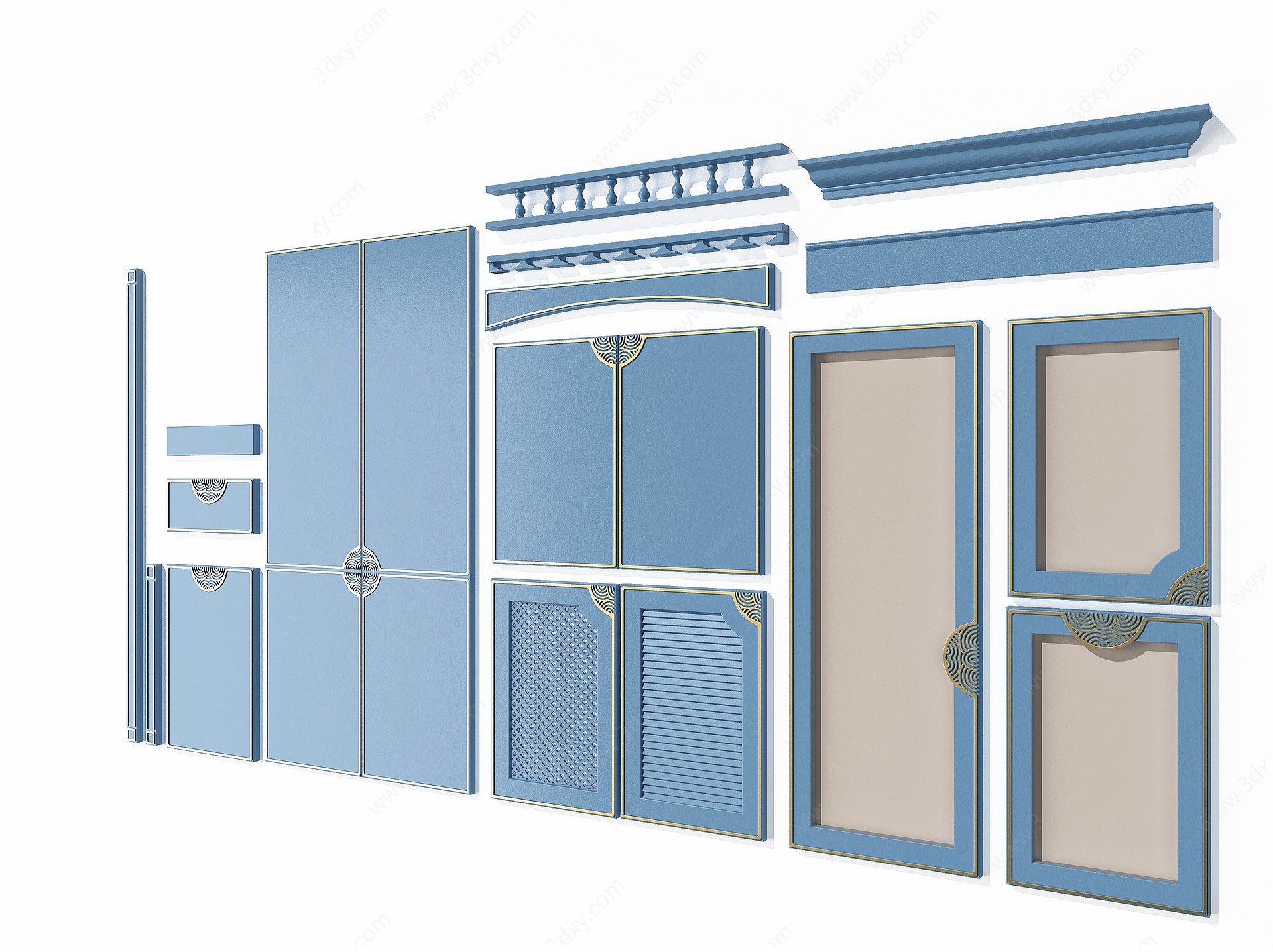 新中式门板衣柜柜门板3D模型