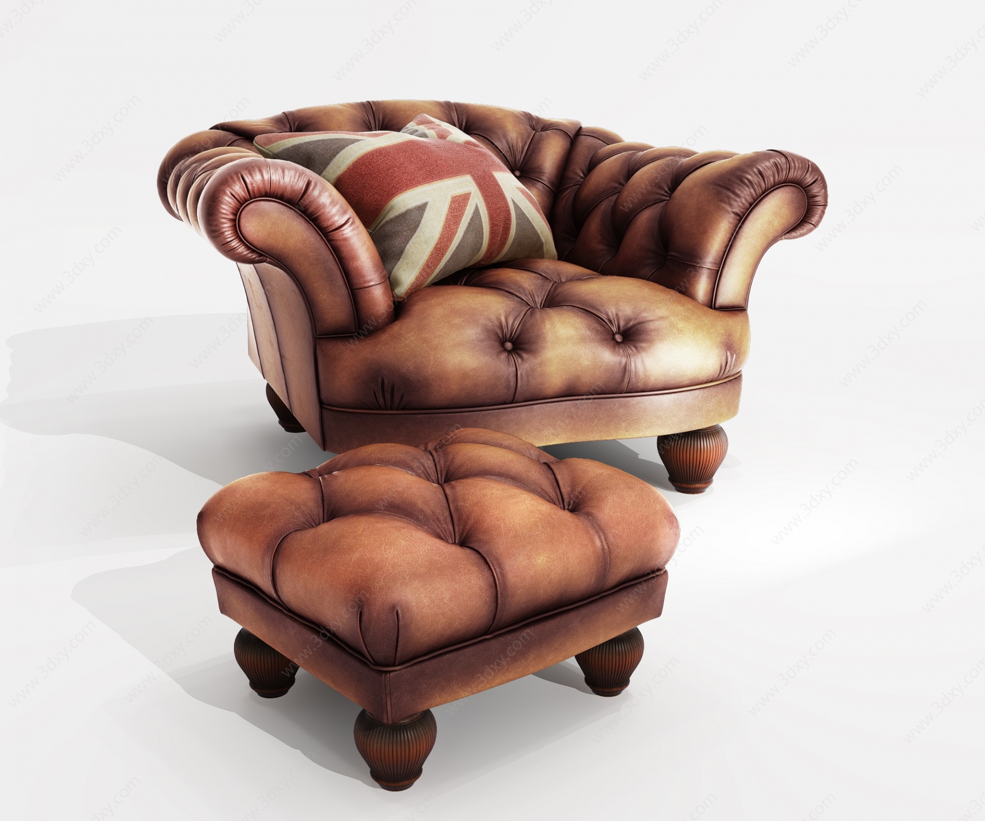 单人沙发脚踏贵妃椅3D模型