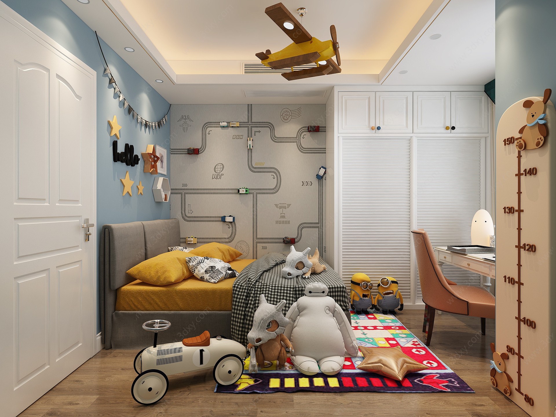北欧儿童房床吊灯玩具3D模型