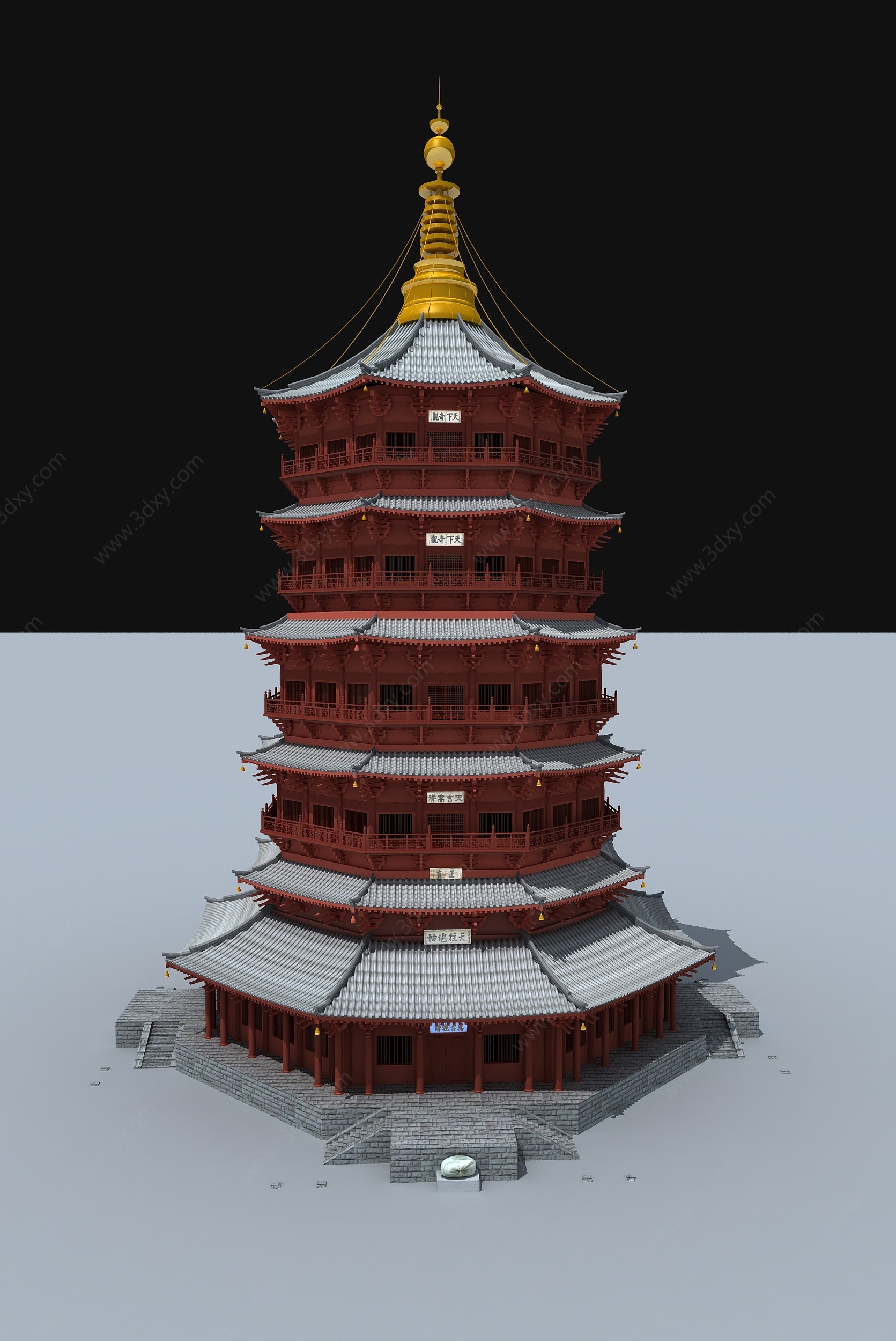 中式木塔古建场景塔3D模型