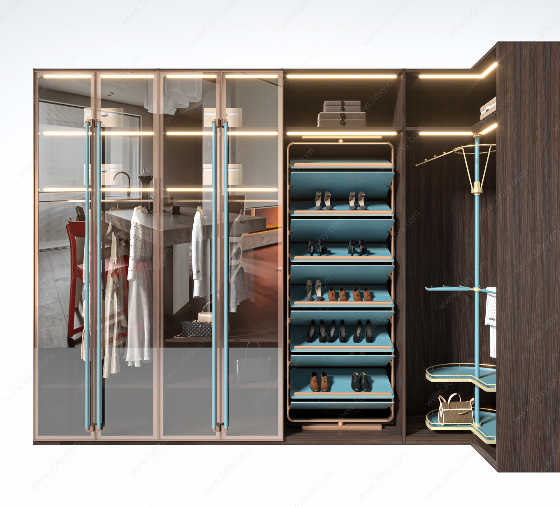 现代衣柜书柜组合3D模型