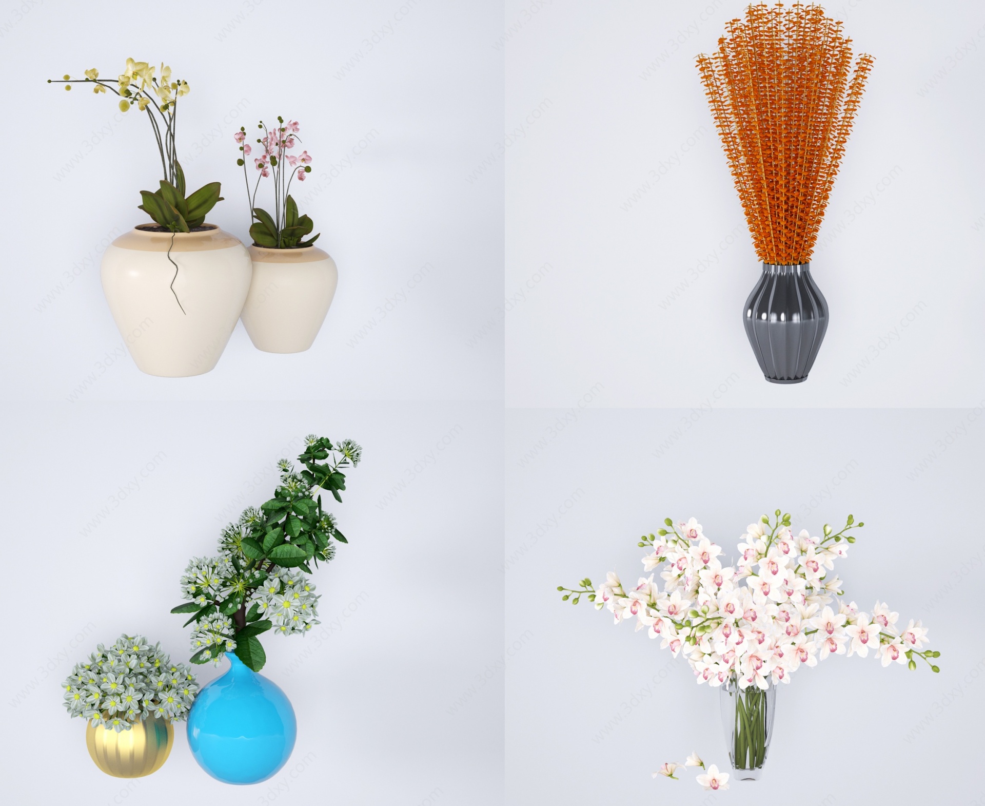 现代桌花花瓶盆栽绿植3D模型