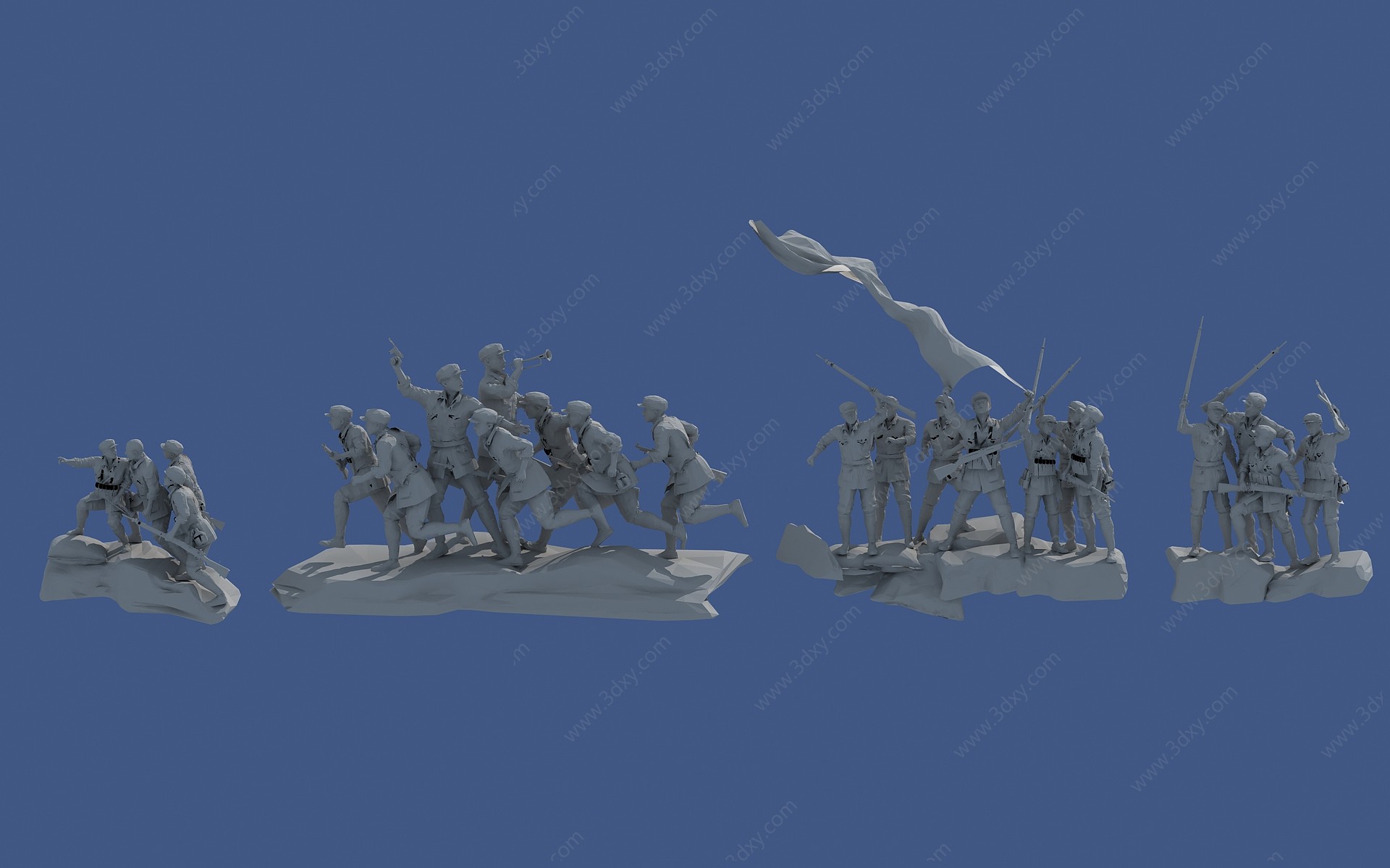 抗战红军雕塑集合3D模型