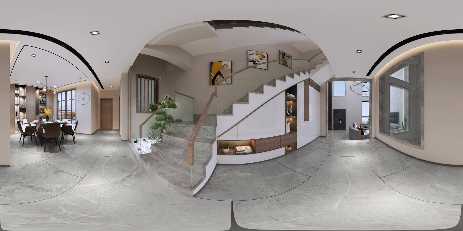 现代别墅客餐厅楼梯间3D模型