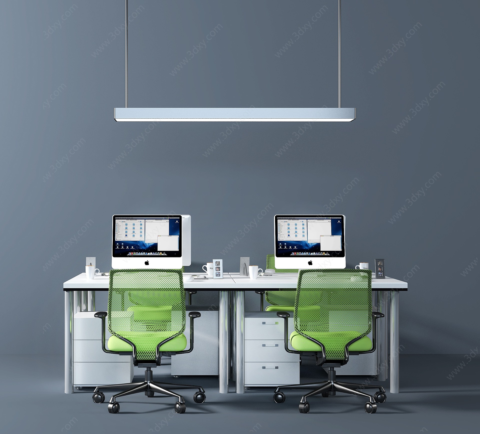 现代办公桌椅吊灯组合3D模型