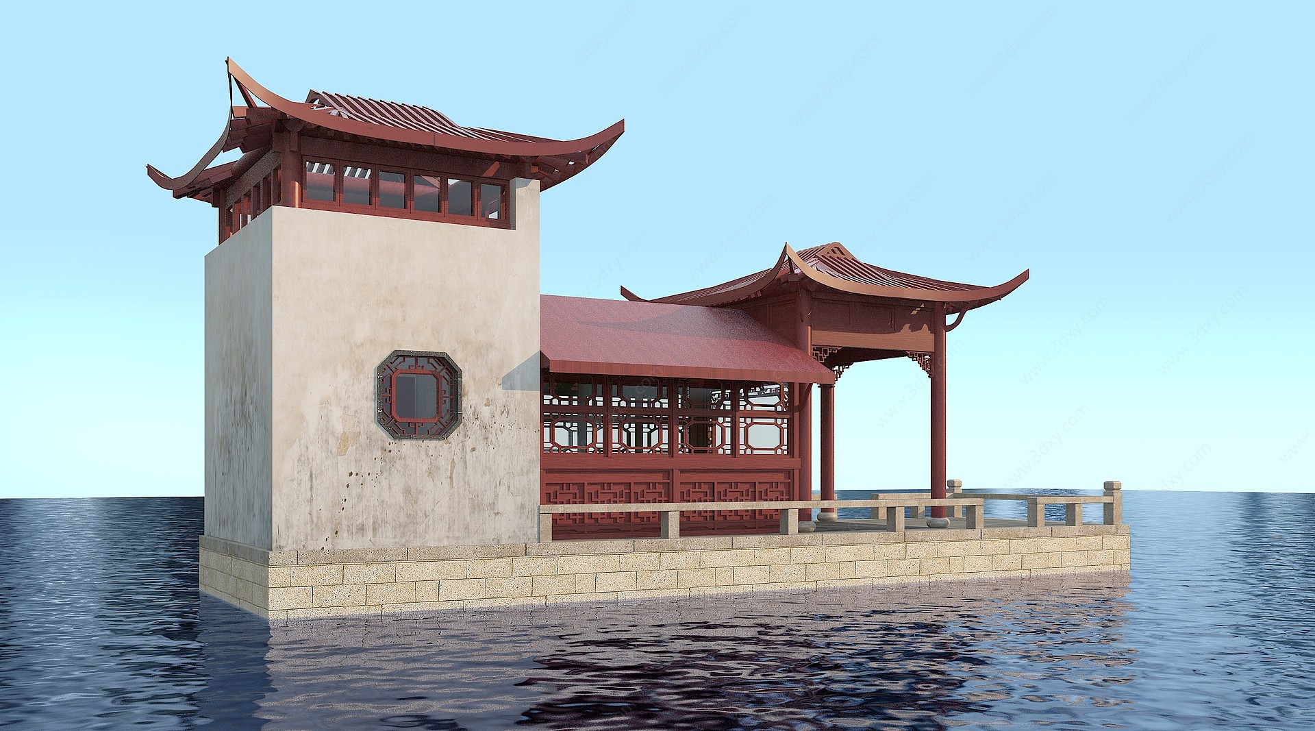 中式舫景观凉亭古建筑3D模型