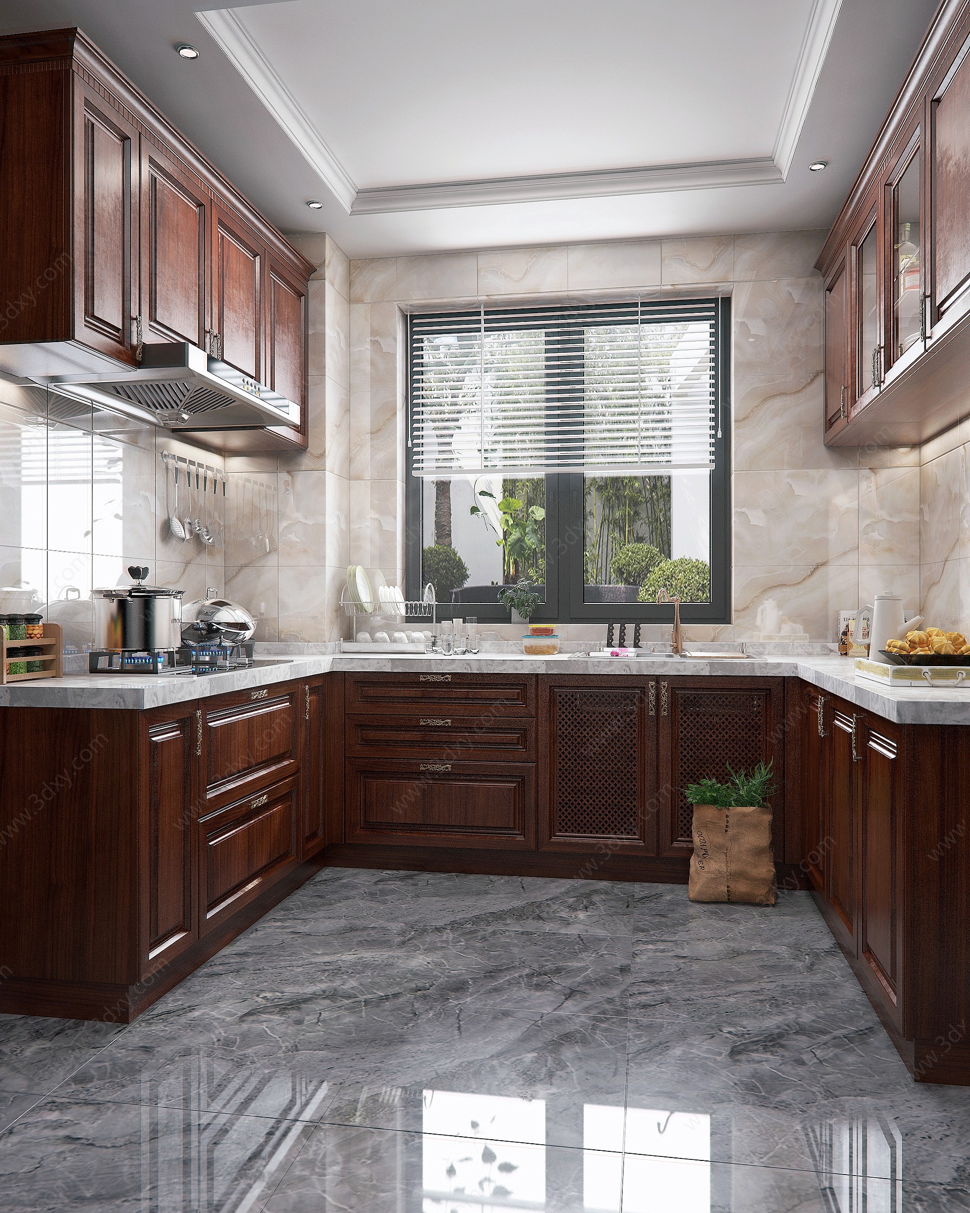 新中式厨房橱柜厨房用品3D模型