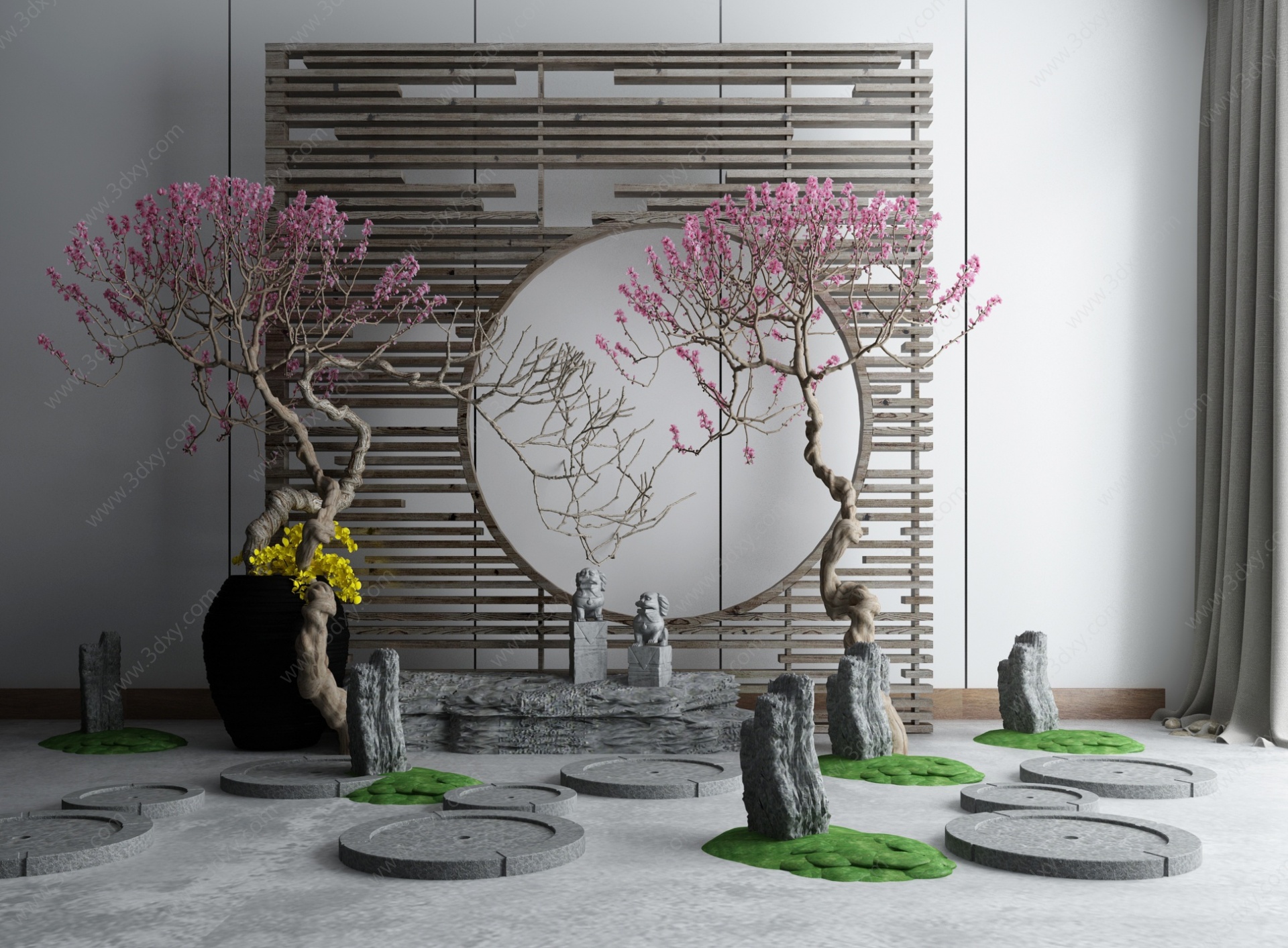 新中式庭院假山景观小品3D模型