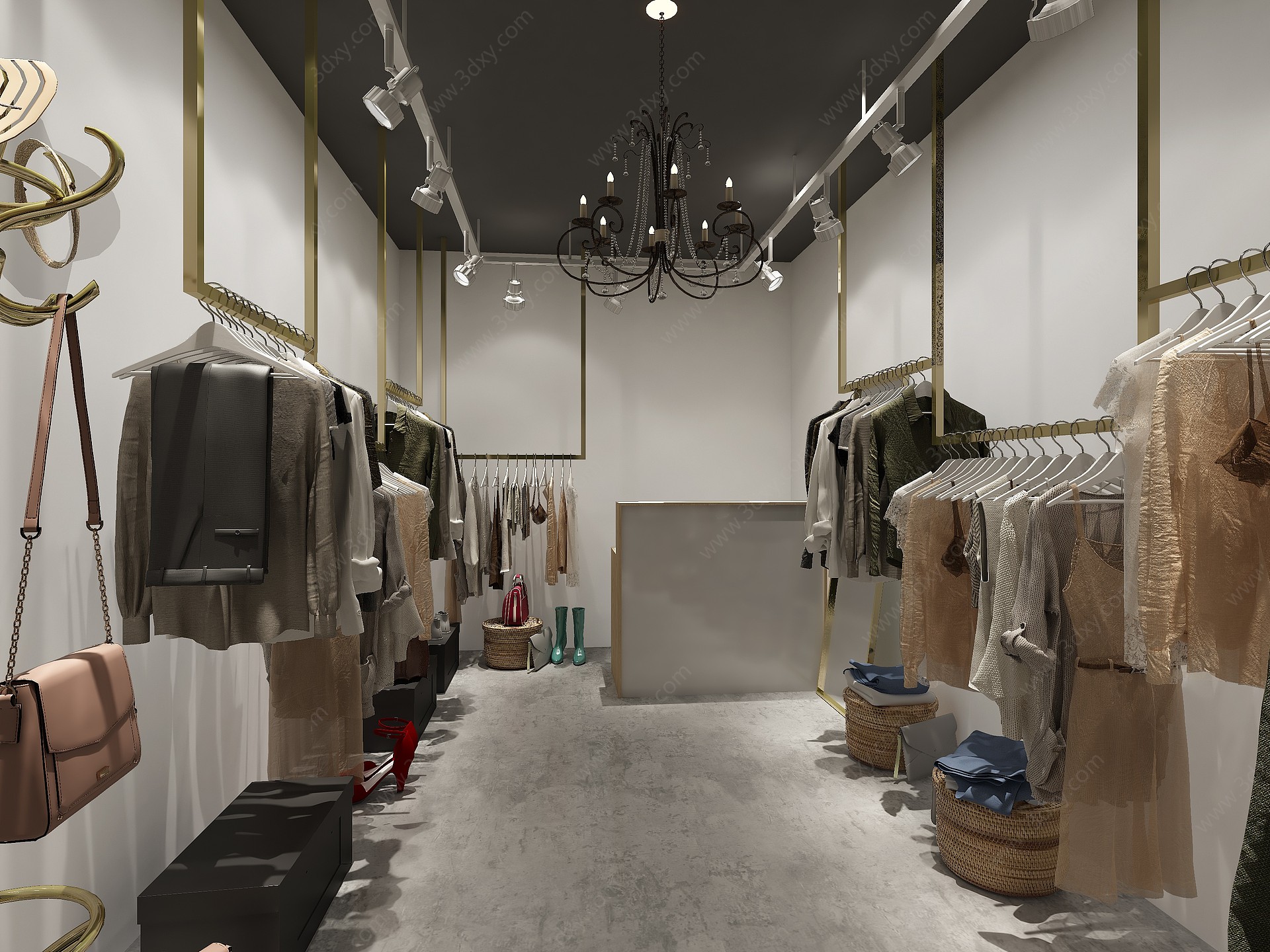 现代服装店衣服衣架3D模型