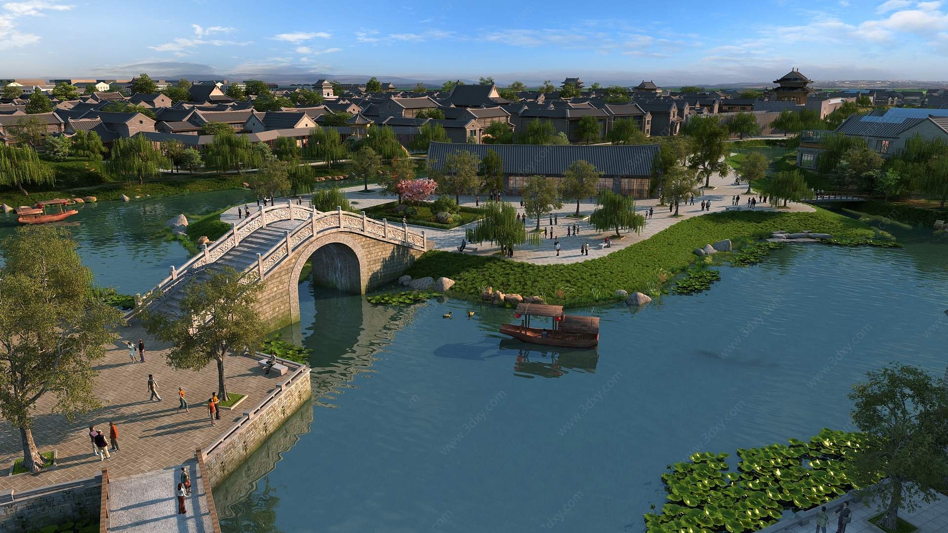 现代公园水系人造湖景观3D模型