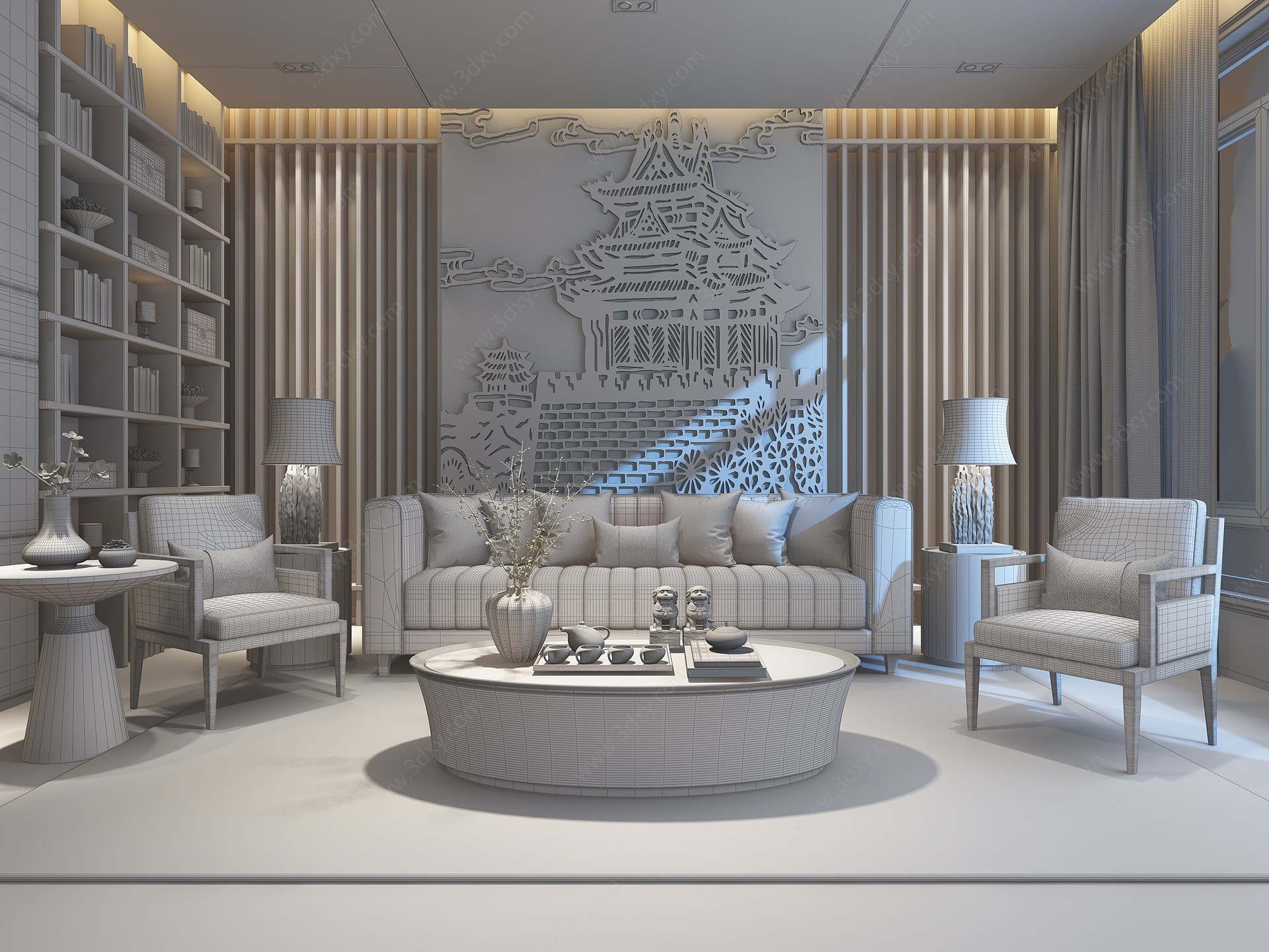 现代新中式客厅沙发3D模型