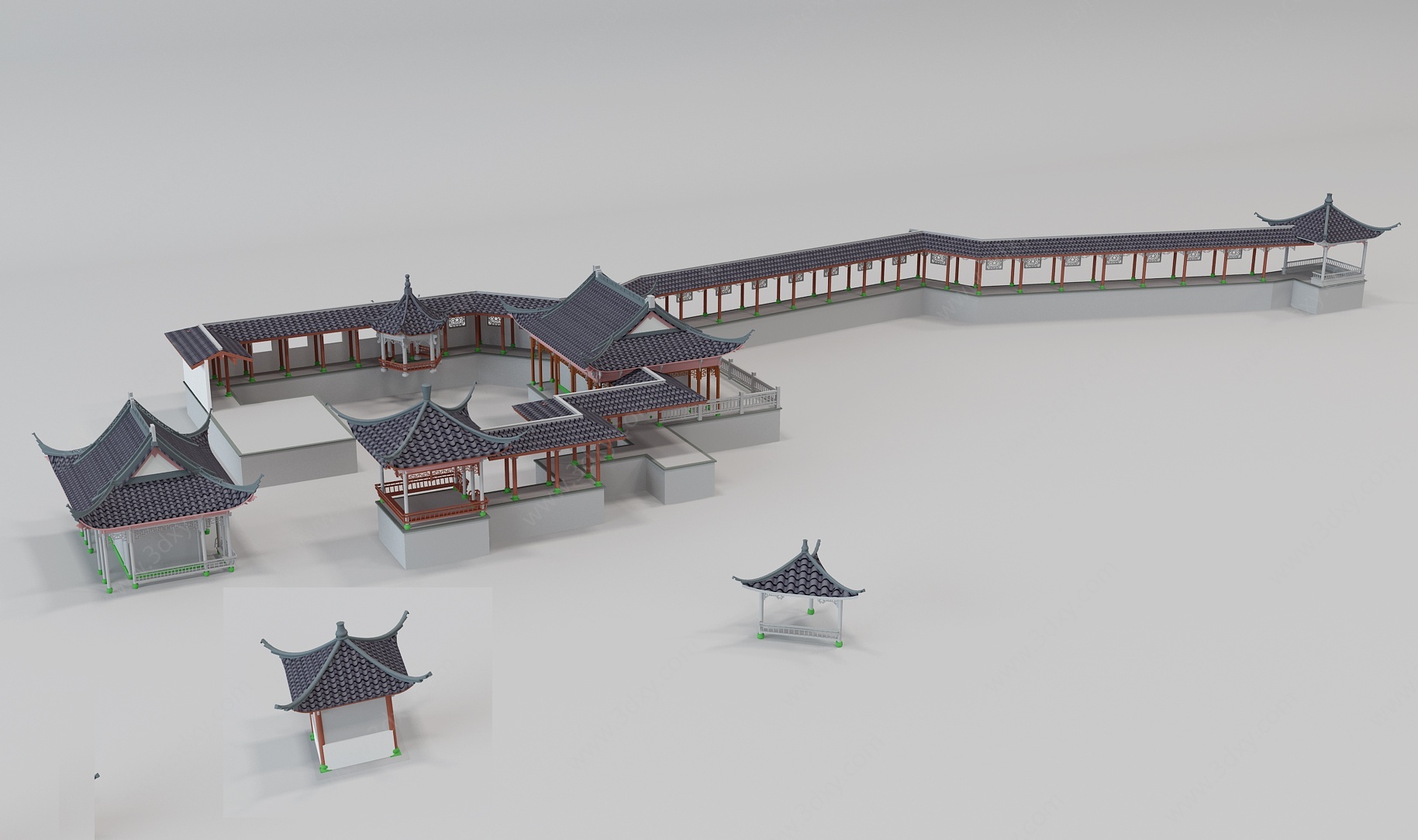 中式古建长廊3D模型