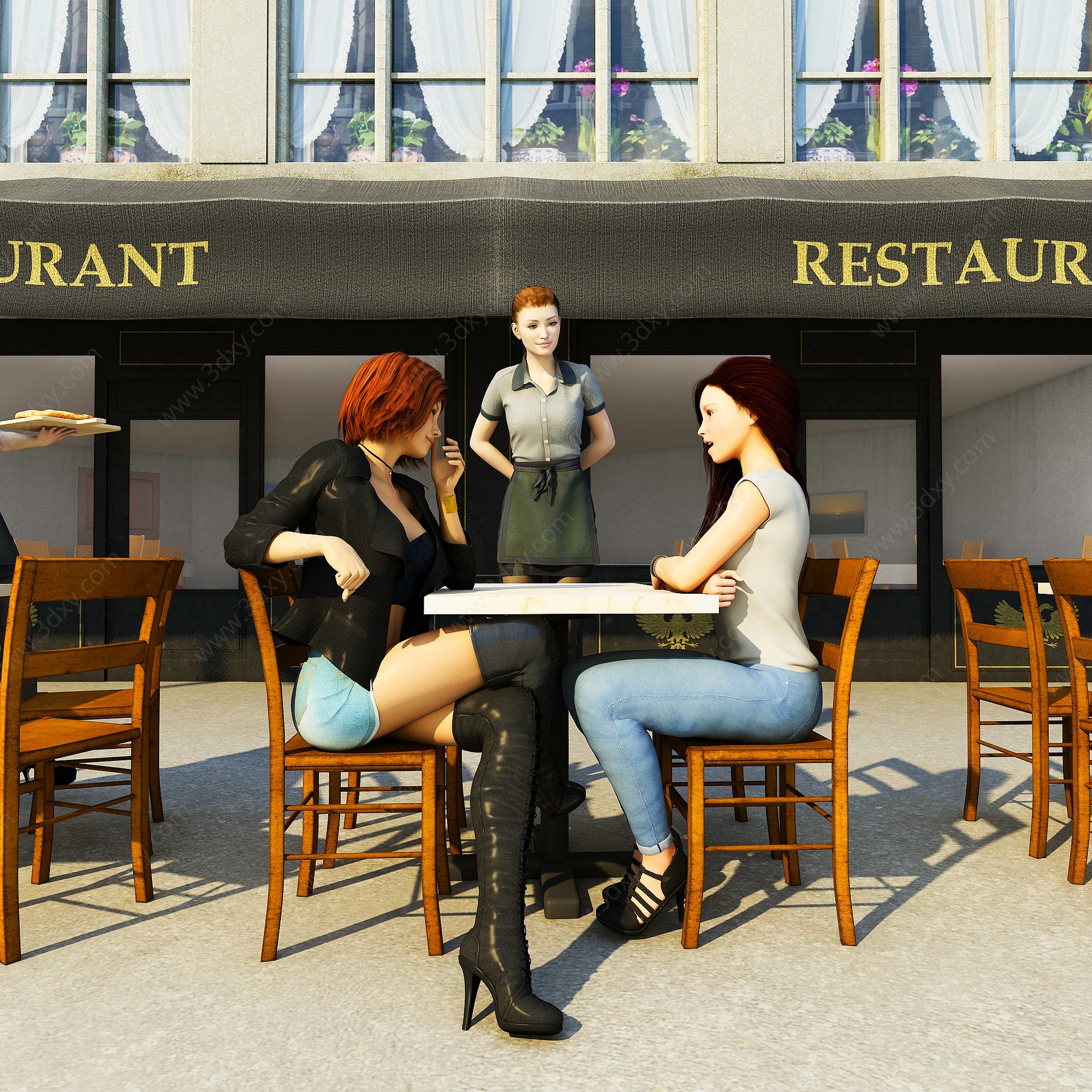 简欧闺蜜餐厅用餐场景3D模型