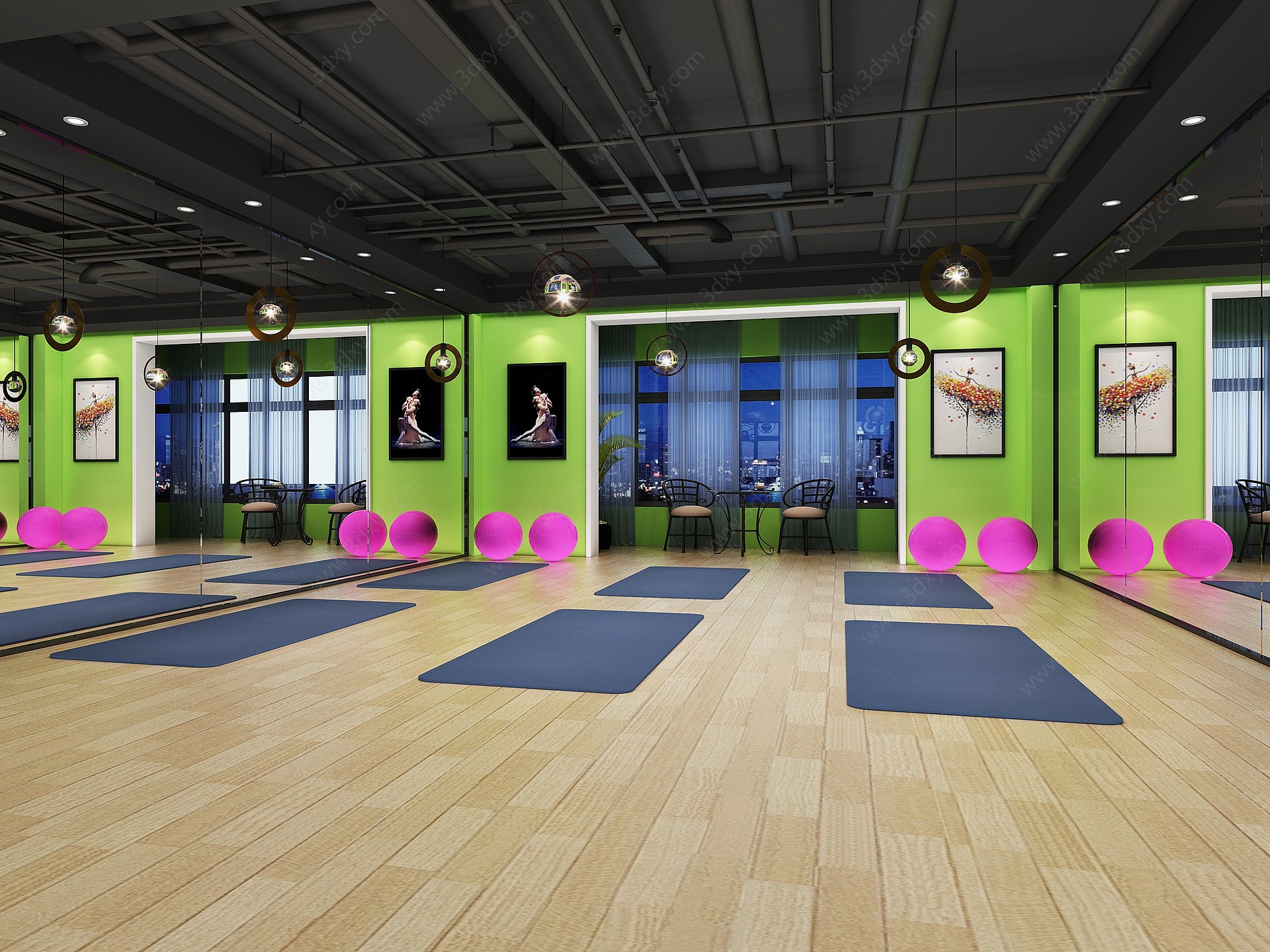 工业风运动区健身区瑜伽室3D模型