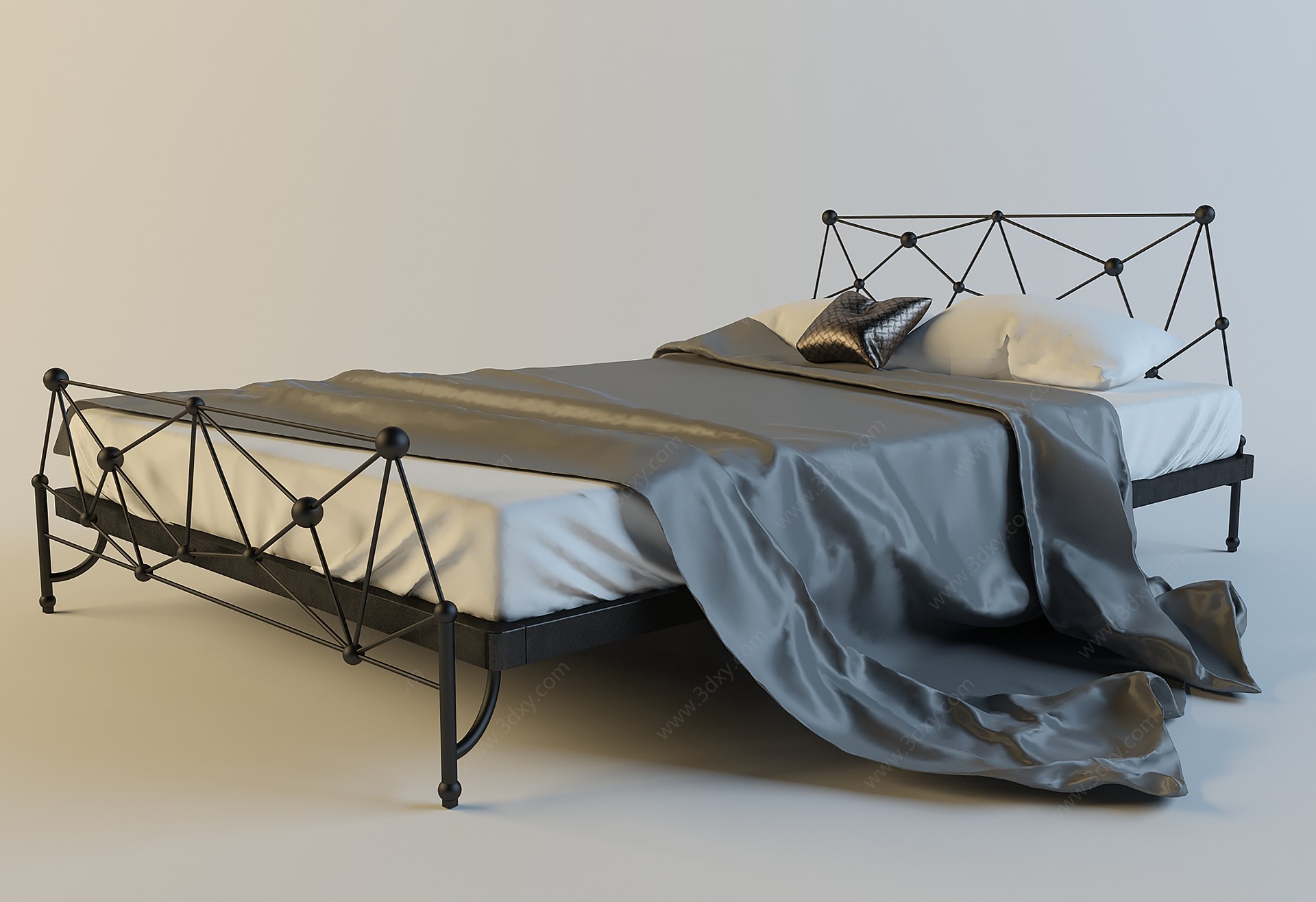 工业风双人床3D模型