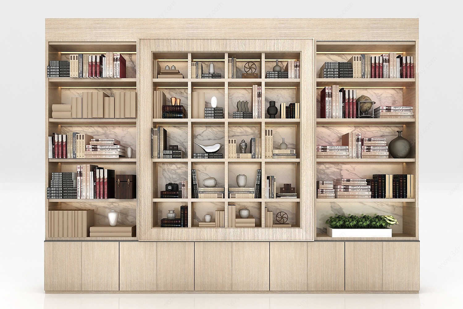 现代书柜书架3D模型