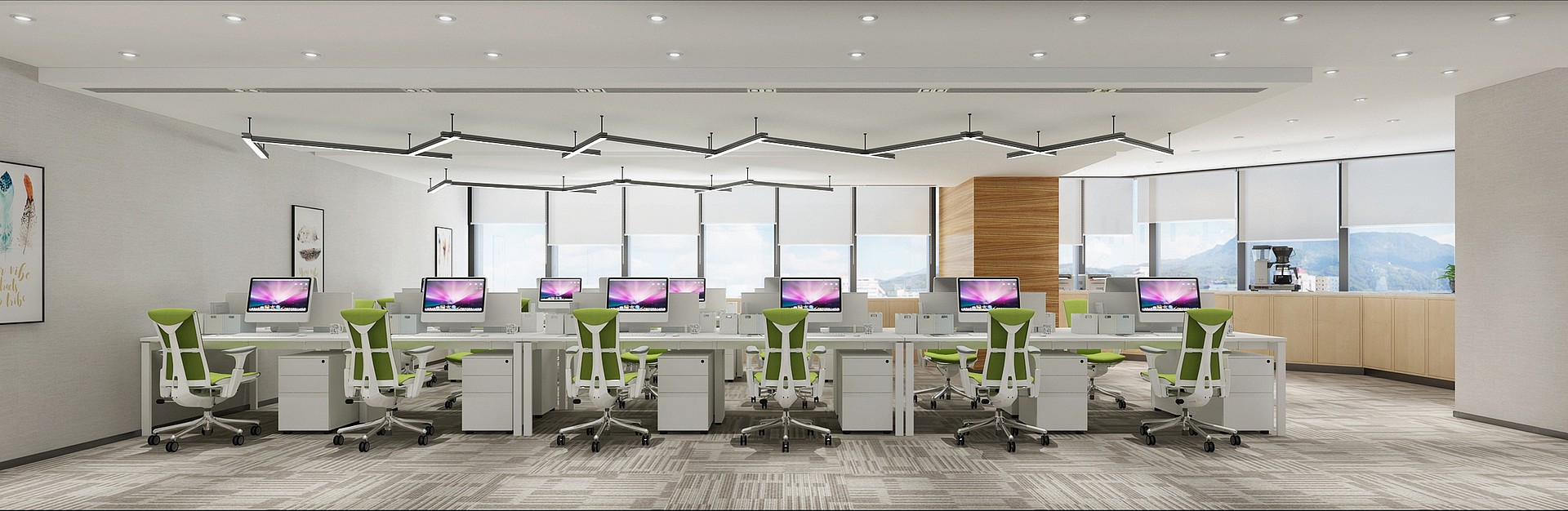 现代简约办公室开敞办公区3D模型