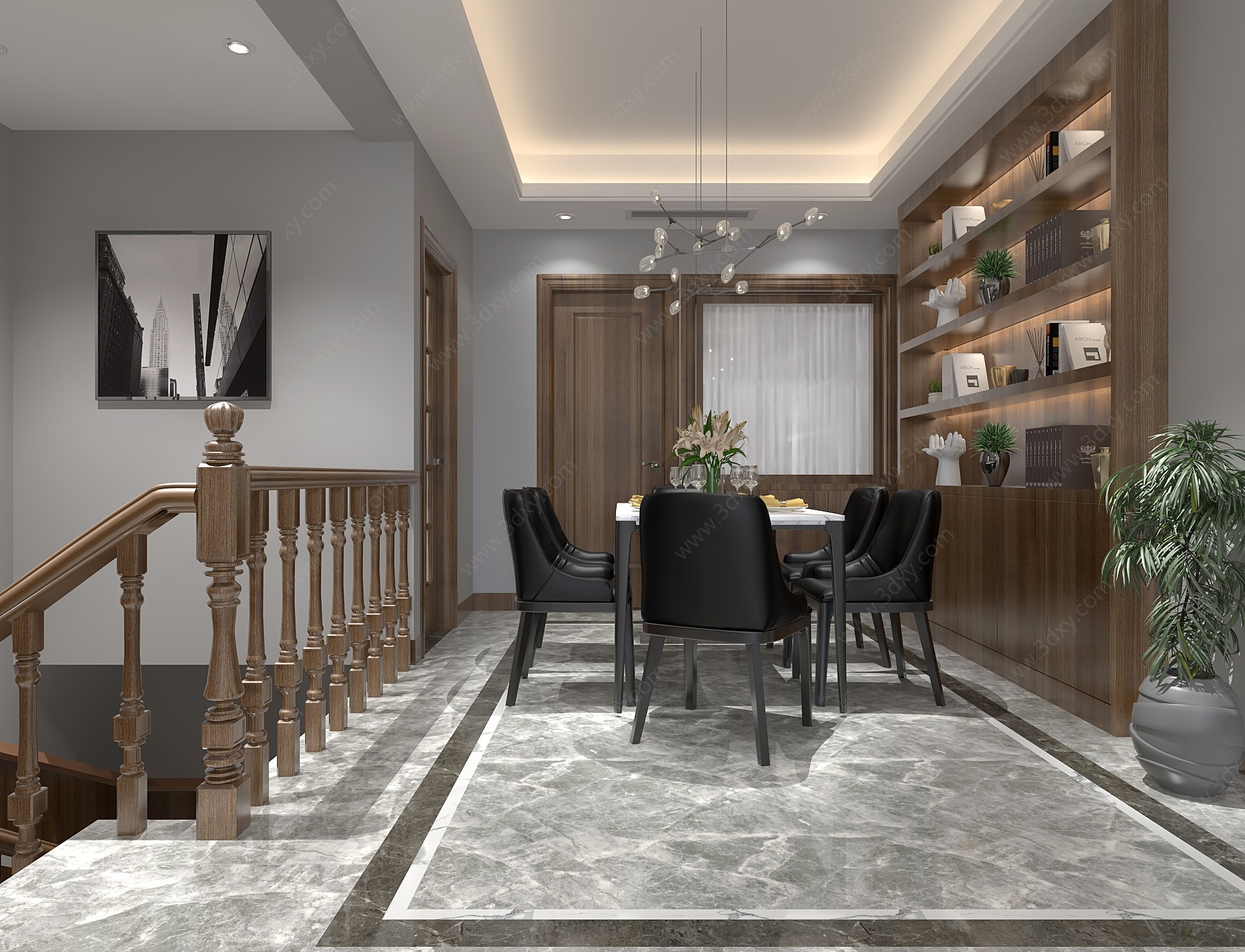 现代别墅loft客餐厅3D模型