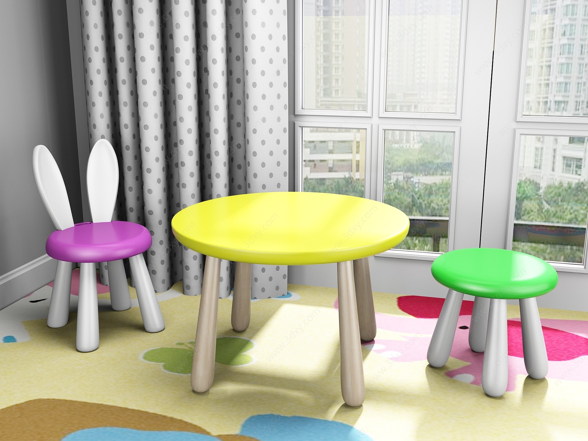 现代儿童桌椅3D模型