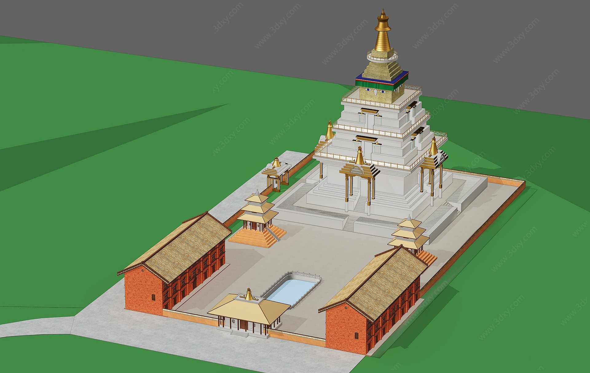 中式古建筑埃及塔楼3D模型