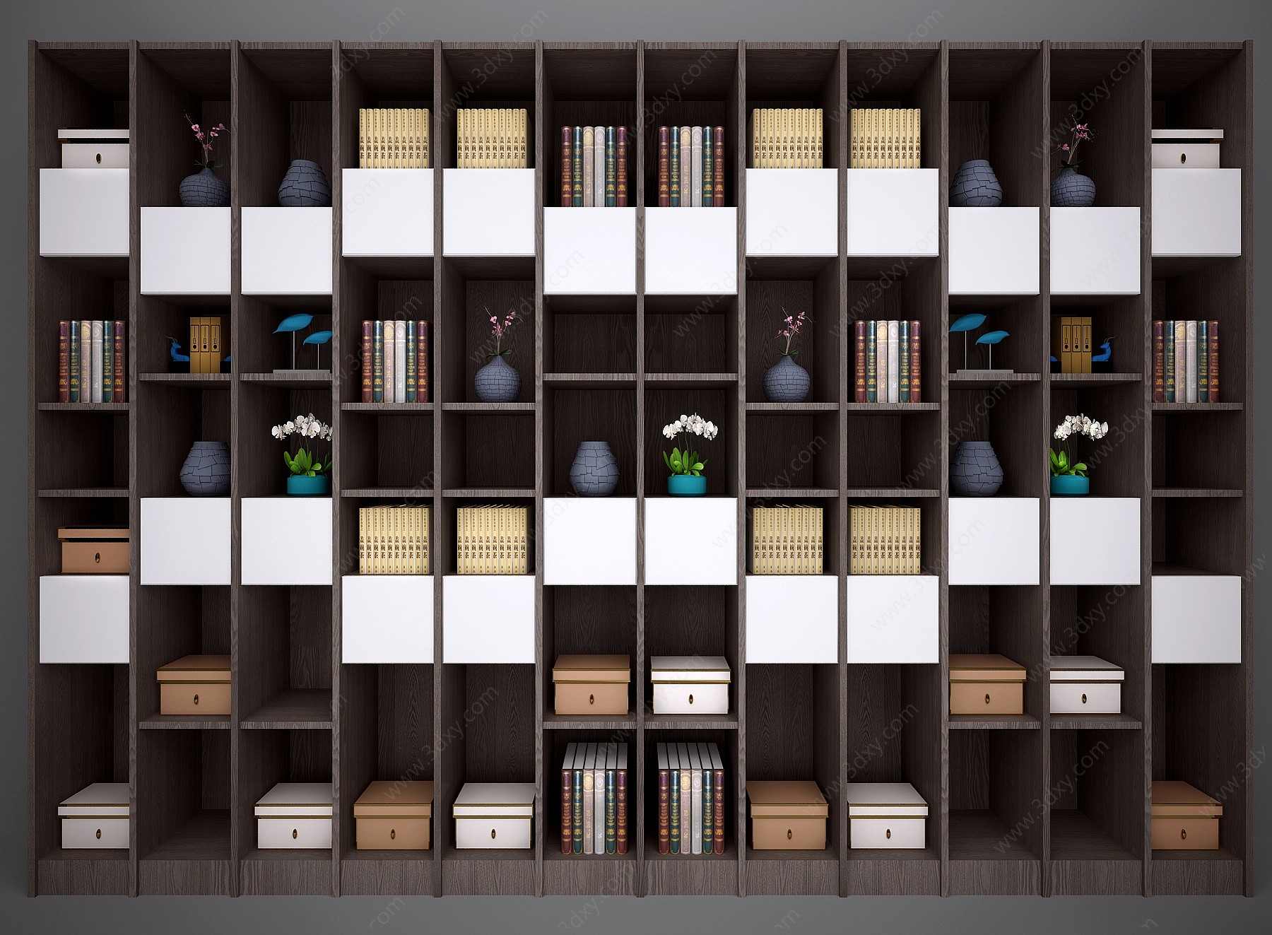 新中式书柜酒柜组合3D模型