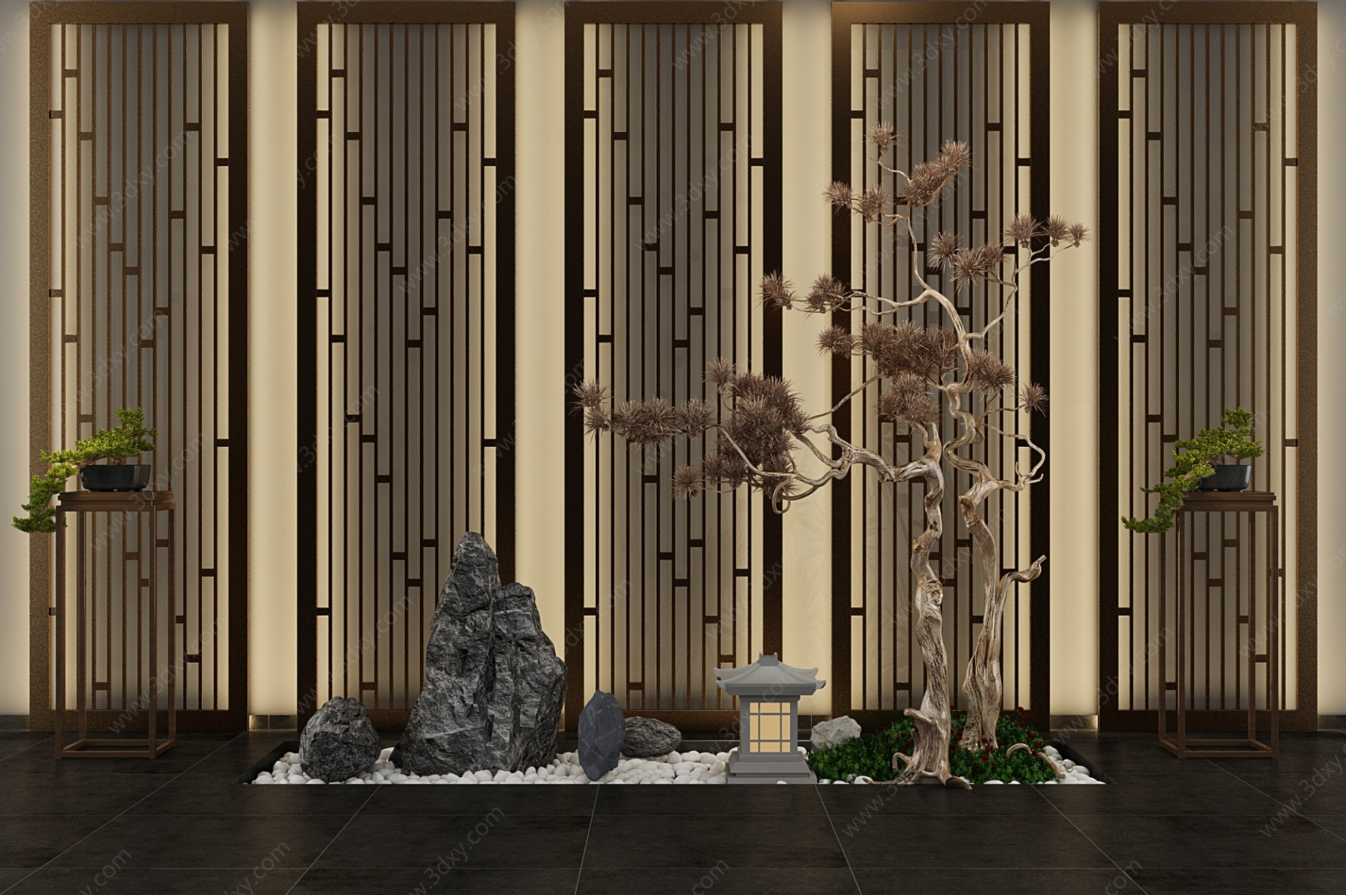 新中式园艺松树景观3D模型