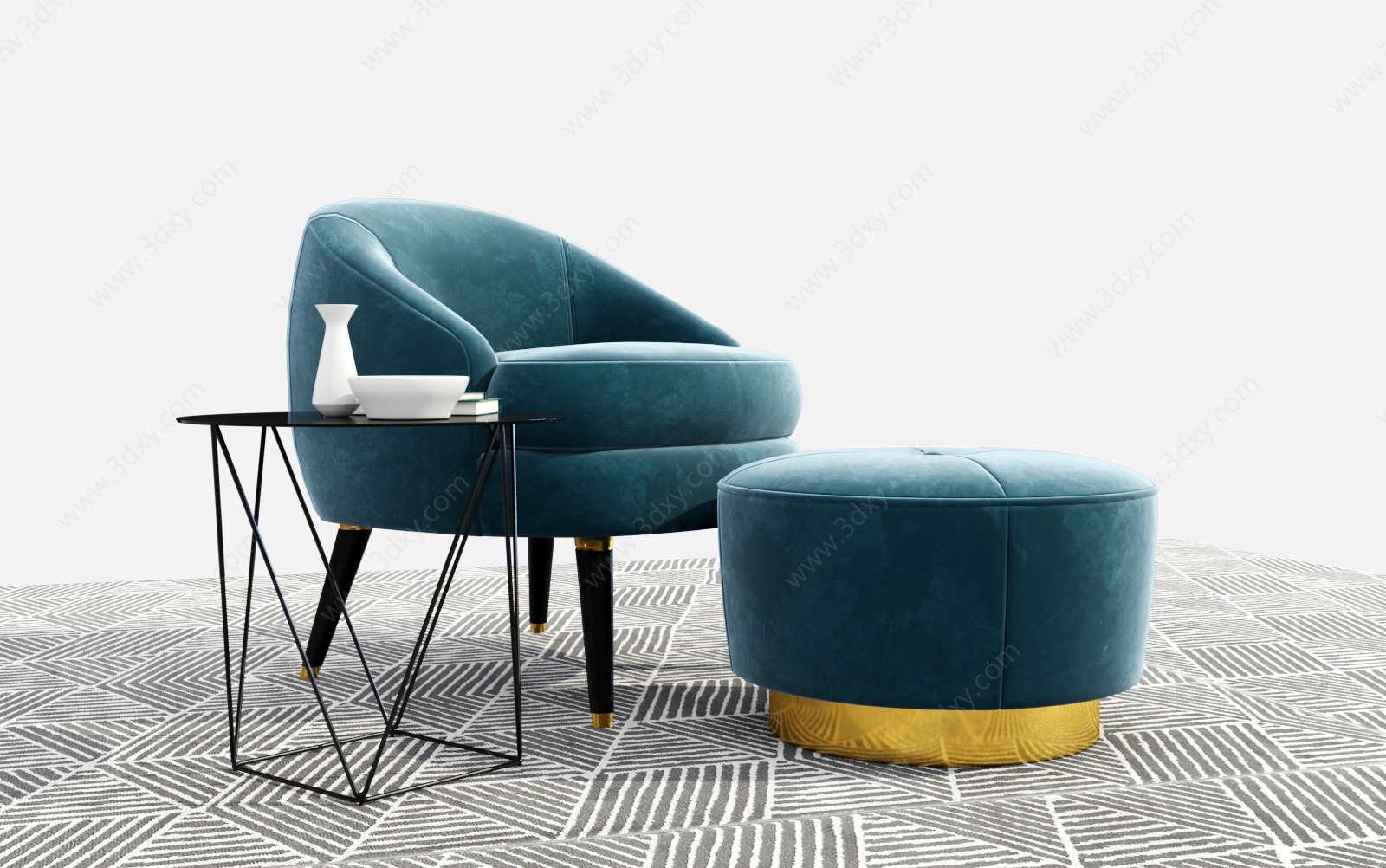 现代轻奢布艺沙发椅3D模型