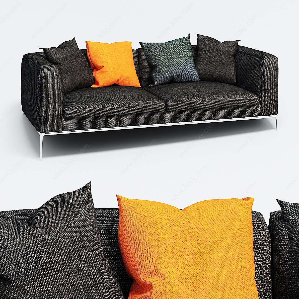 现代布艺沙发抱枕组合3D模型
