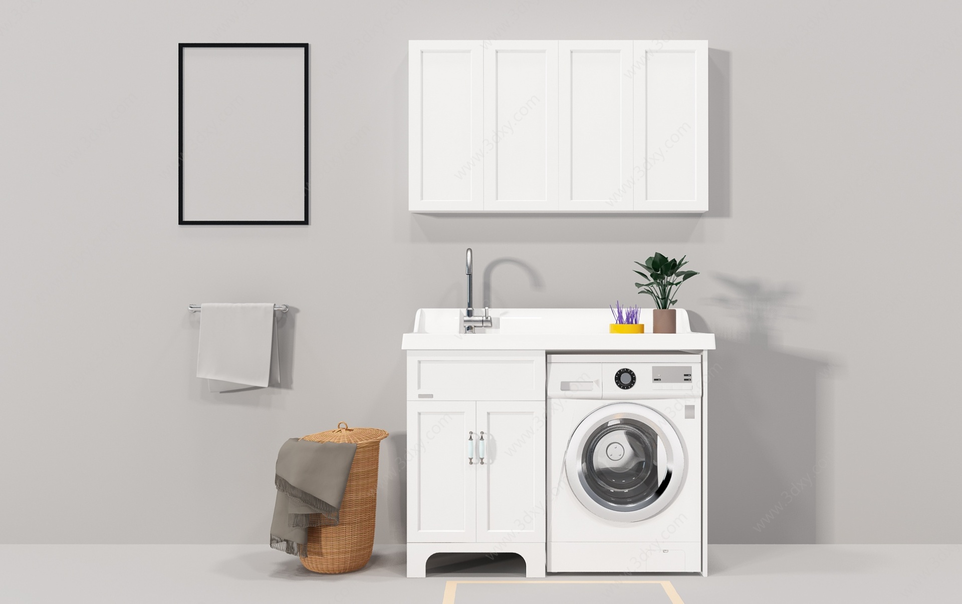 现代洗衣机洗手台装饰组合3D模型