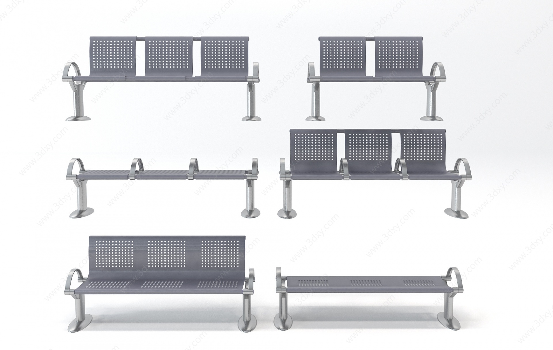 现代不锈钢公共排椅座椅3D模型