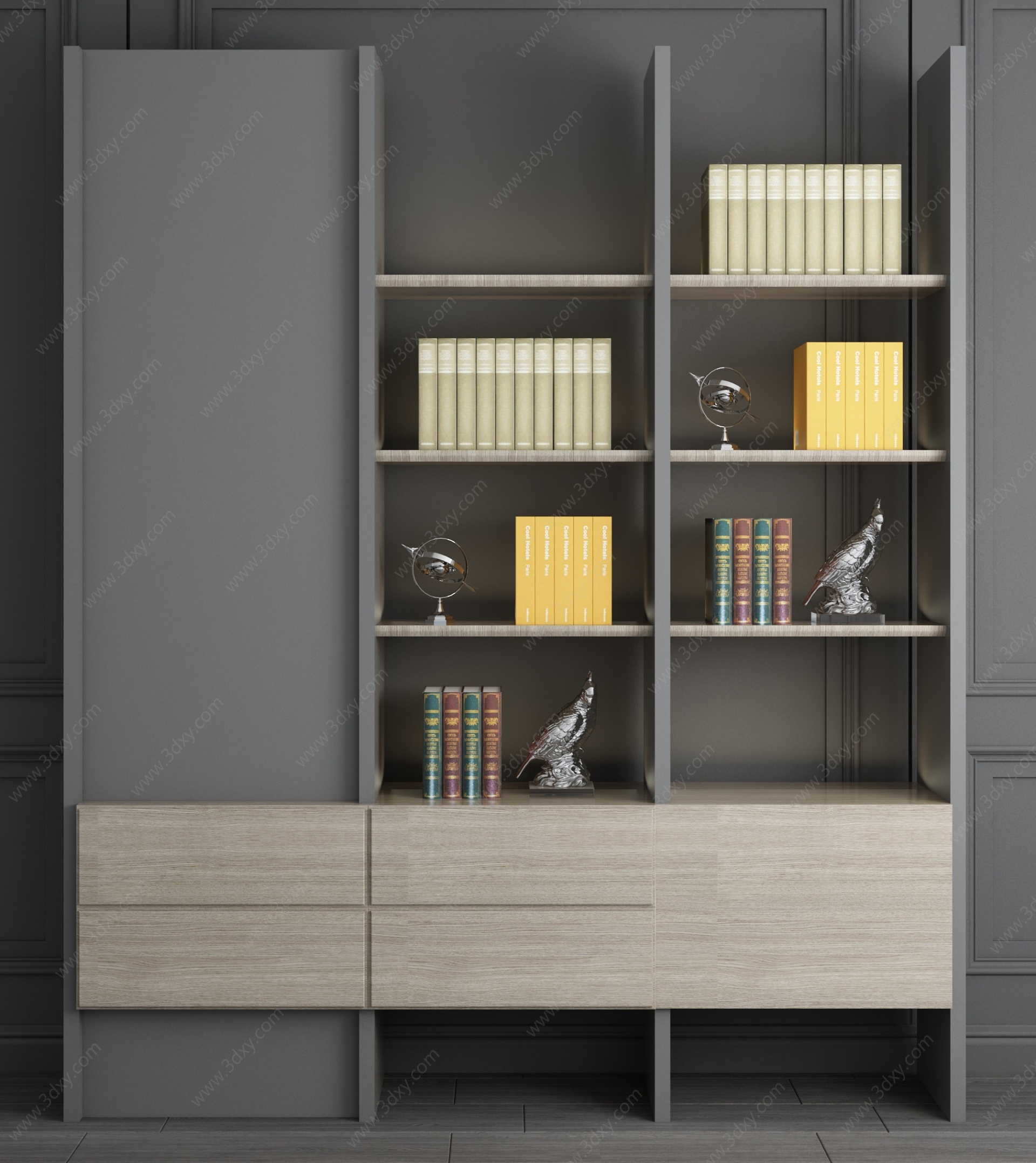 现代实木书柜装饰柜3D模型