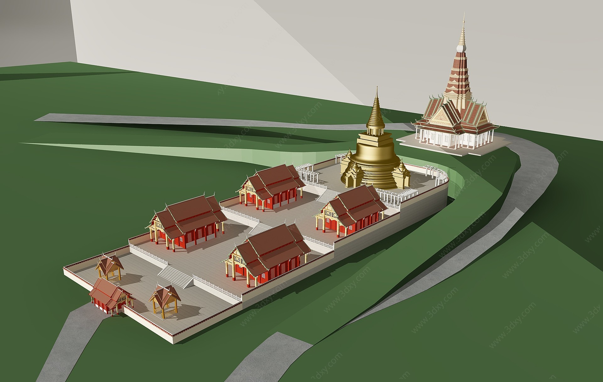 现代泰式古建筑佛塔3D模型