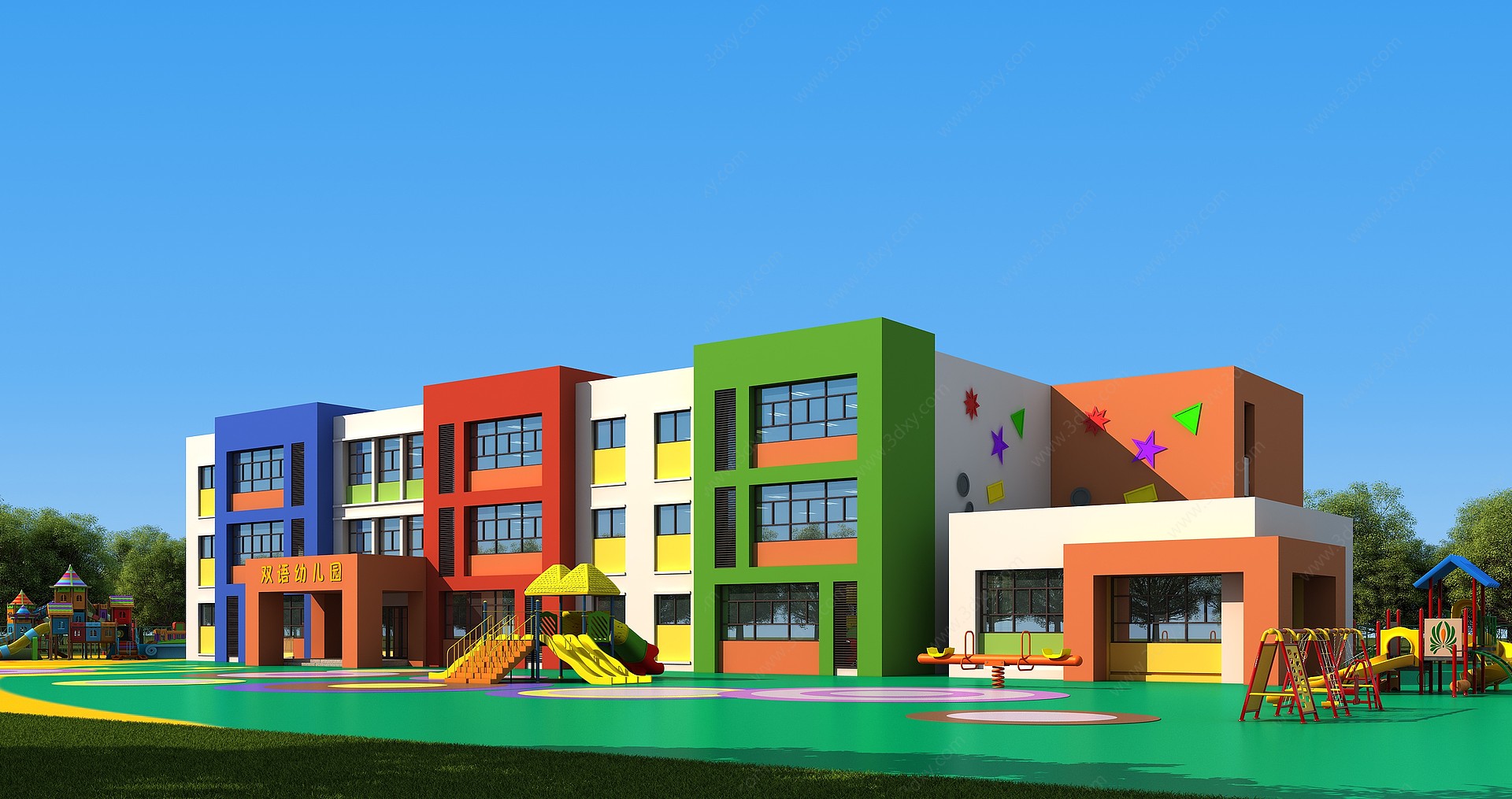 现代幼儿园建筑3D模型