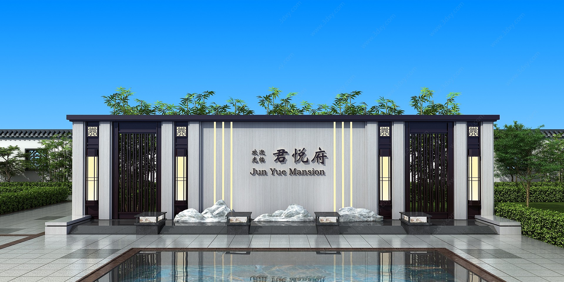 新中式背景墙3D模型