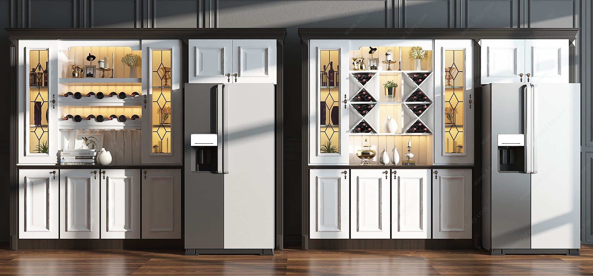 简欧酒柜冰箱组合3D模型