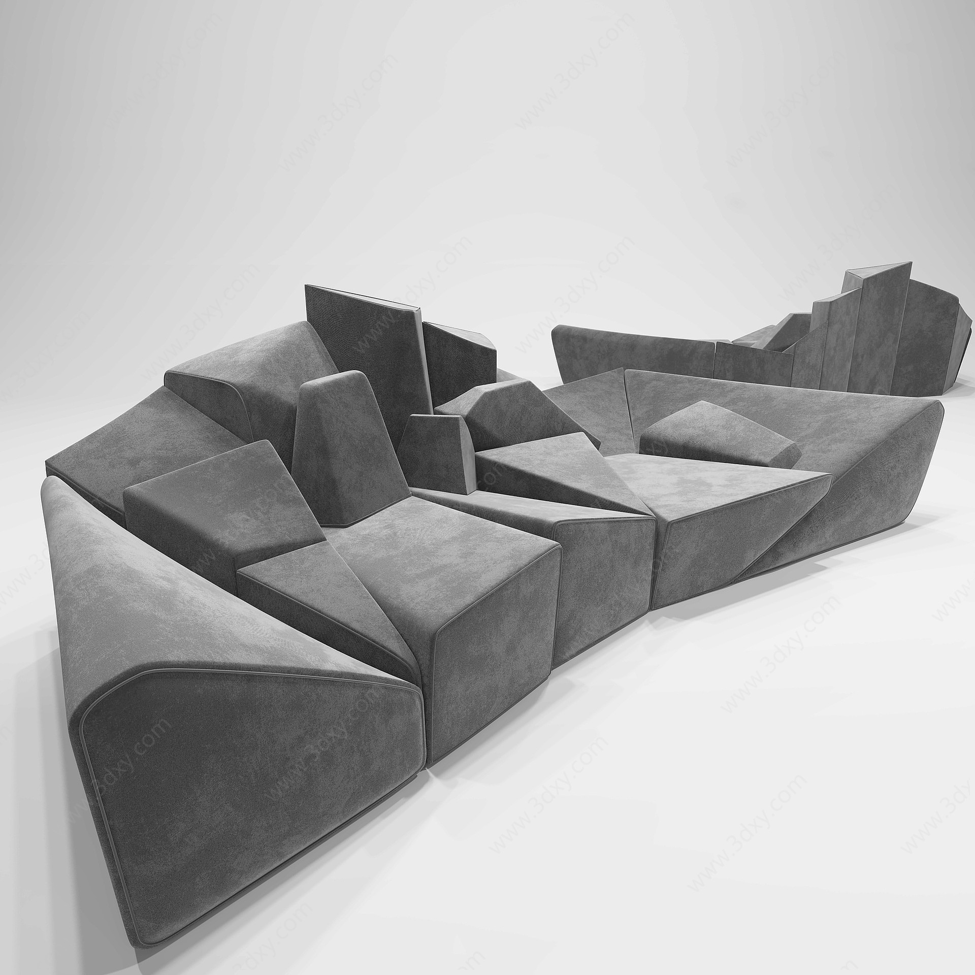 现代沙发多人几何沙发3D模型