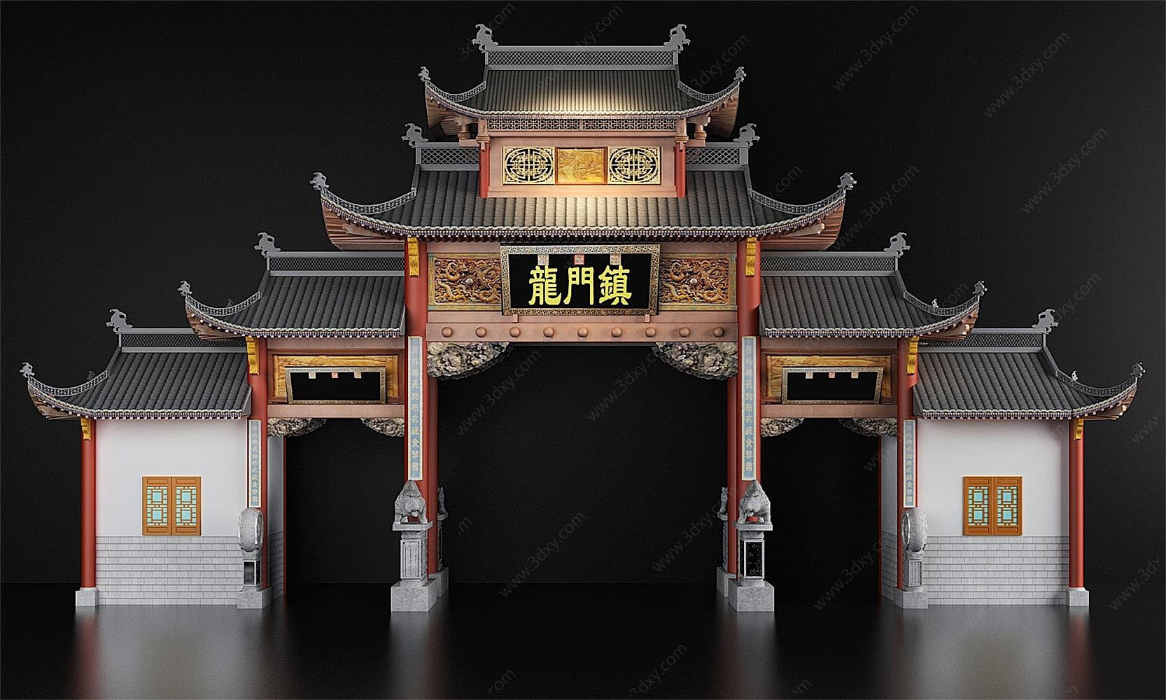 中式牌楼门楼3D模型