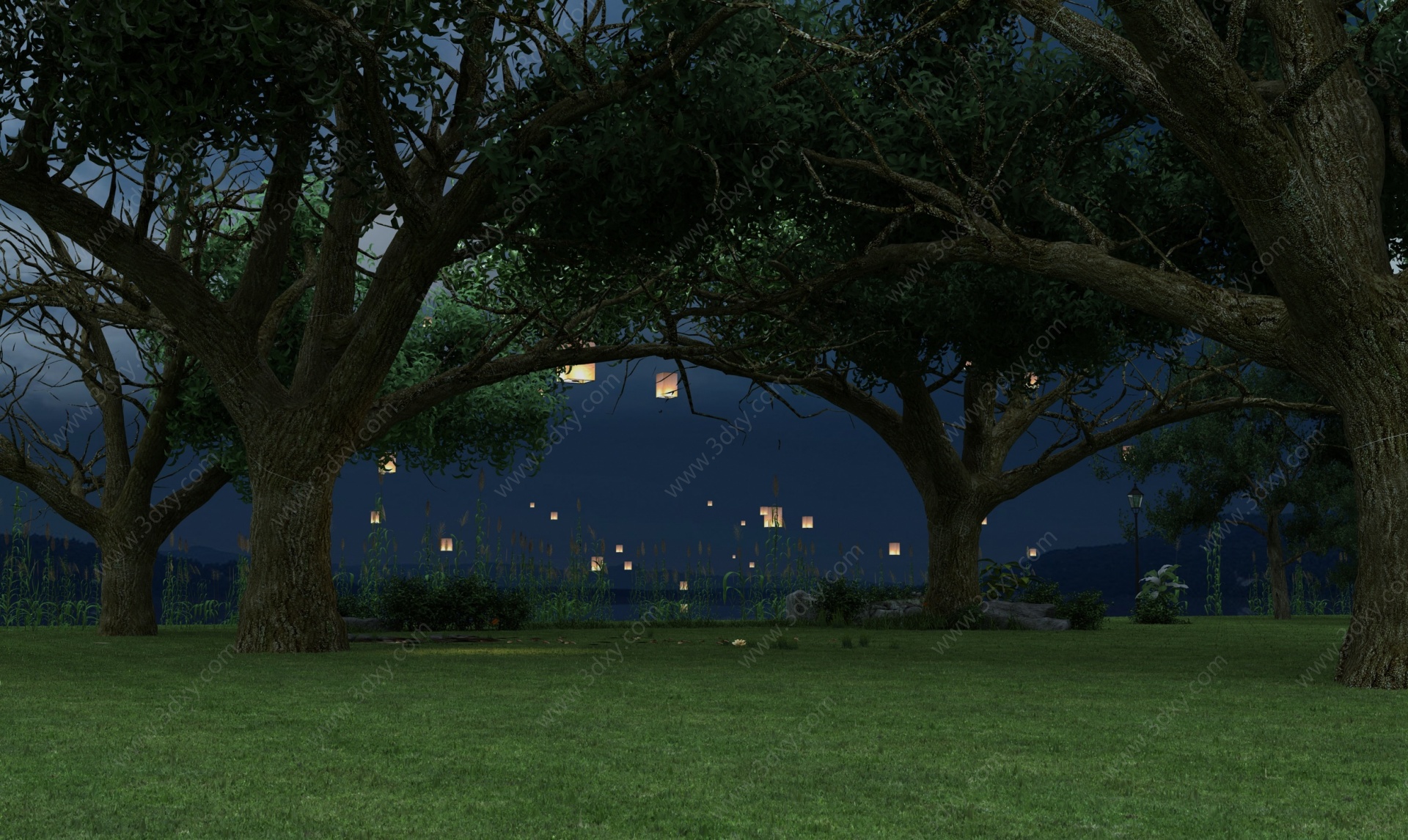 夜景灯笼大树3D模型