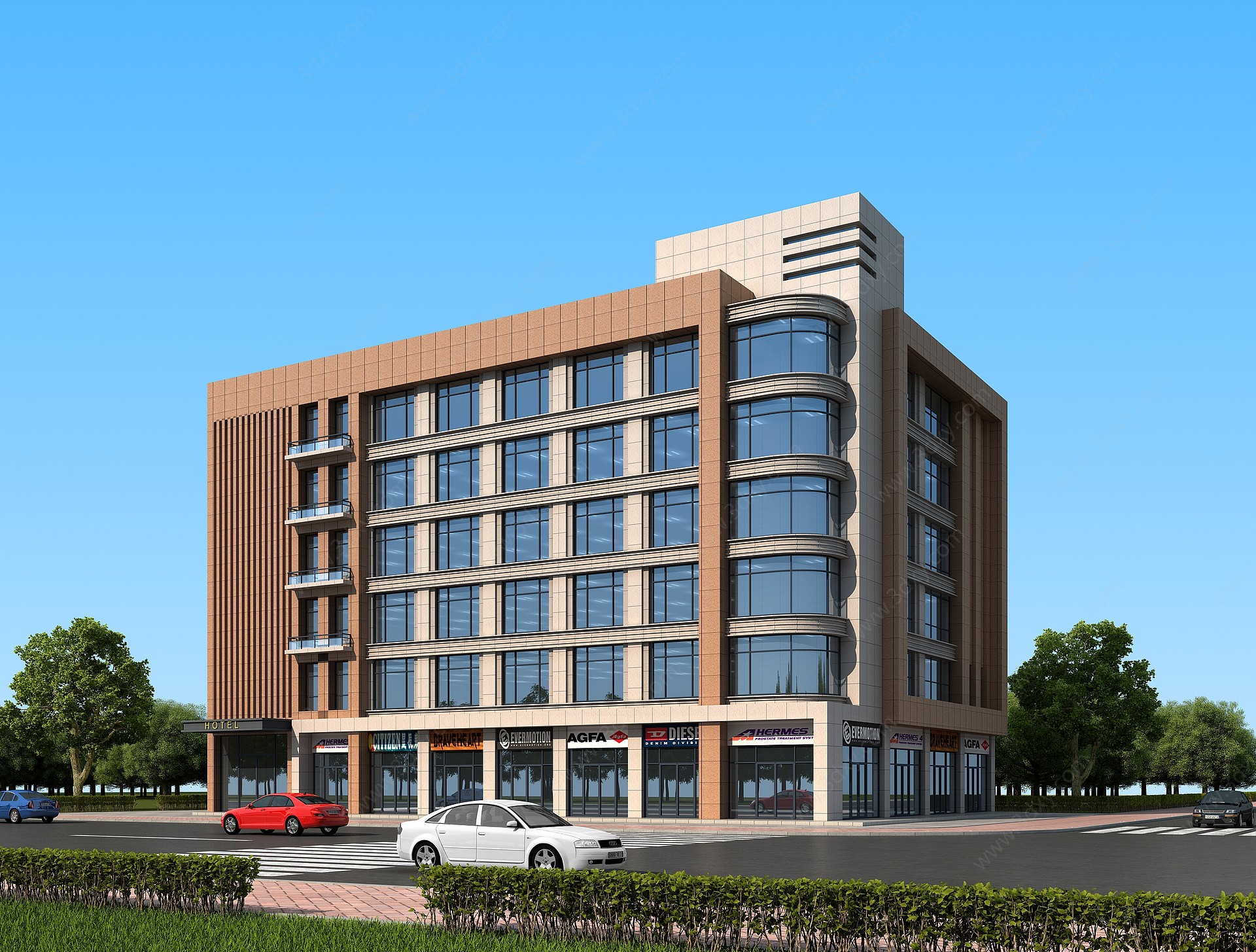 现代宾馆酒店办公楼建筑3D模型