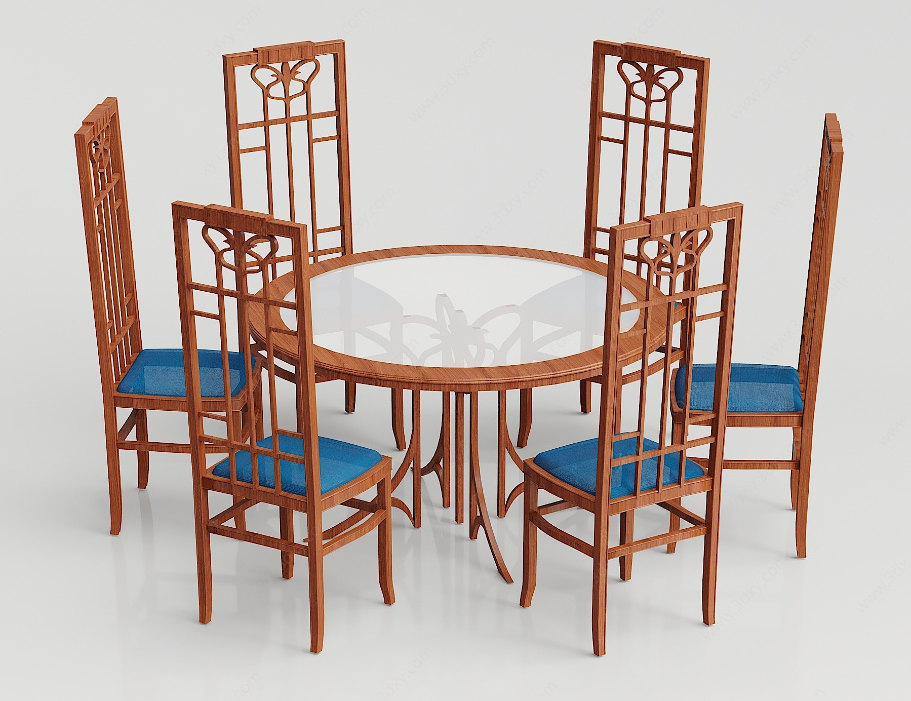 新中式实木餐桌椅组合3D模型