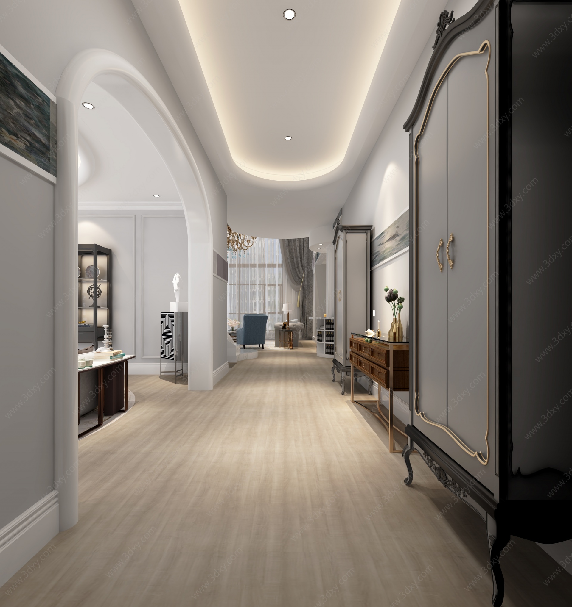 欧式古典别墅玄关走廊3D模型
