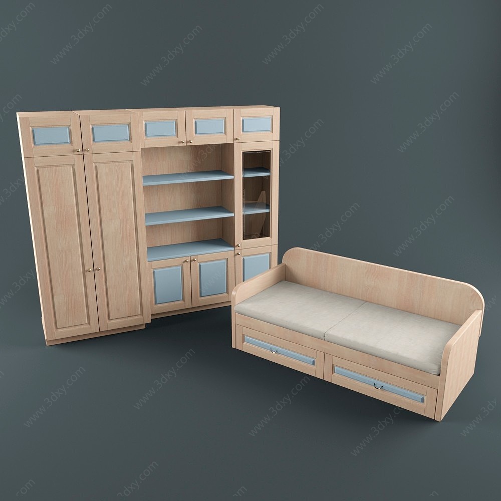 现代书柜文件柜沙发3D模型