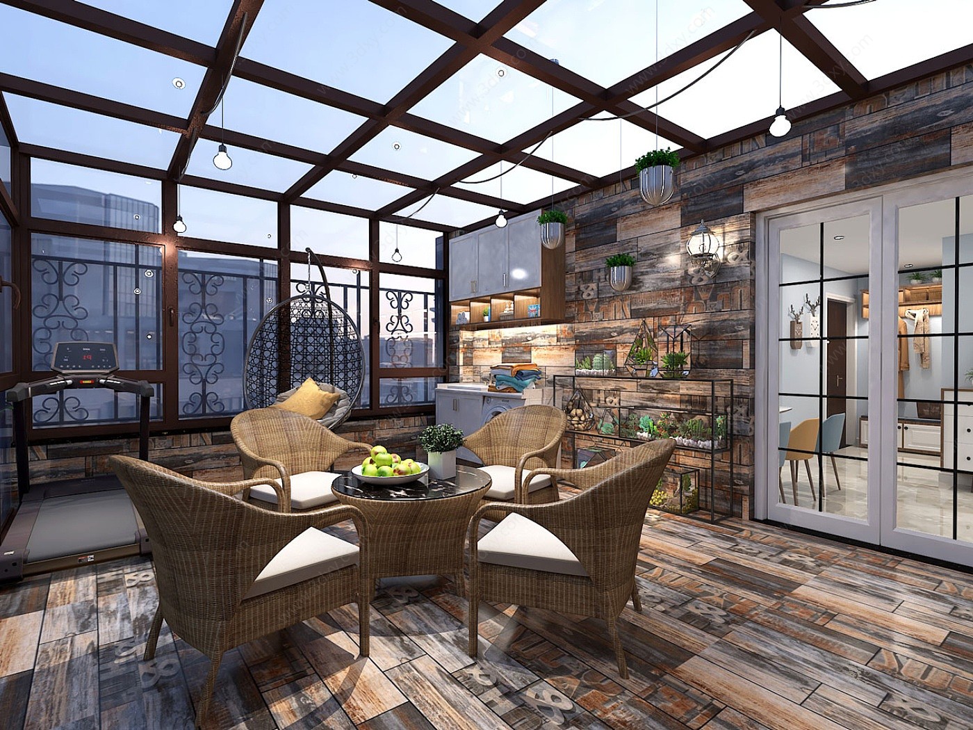 现代别墅空中露台花园3D模型